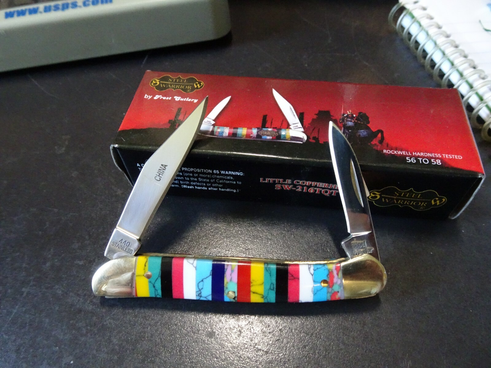 THE NEWEST STEEL WARRIORS 3″ LT COPPERHEAD MULTI-COLOR TURQUOISE HANDLE 2 BLADE