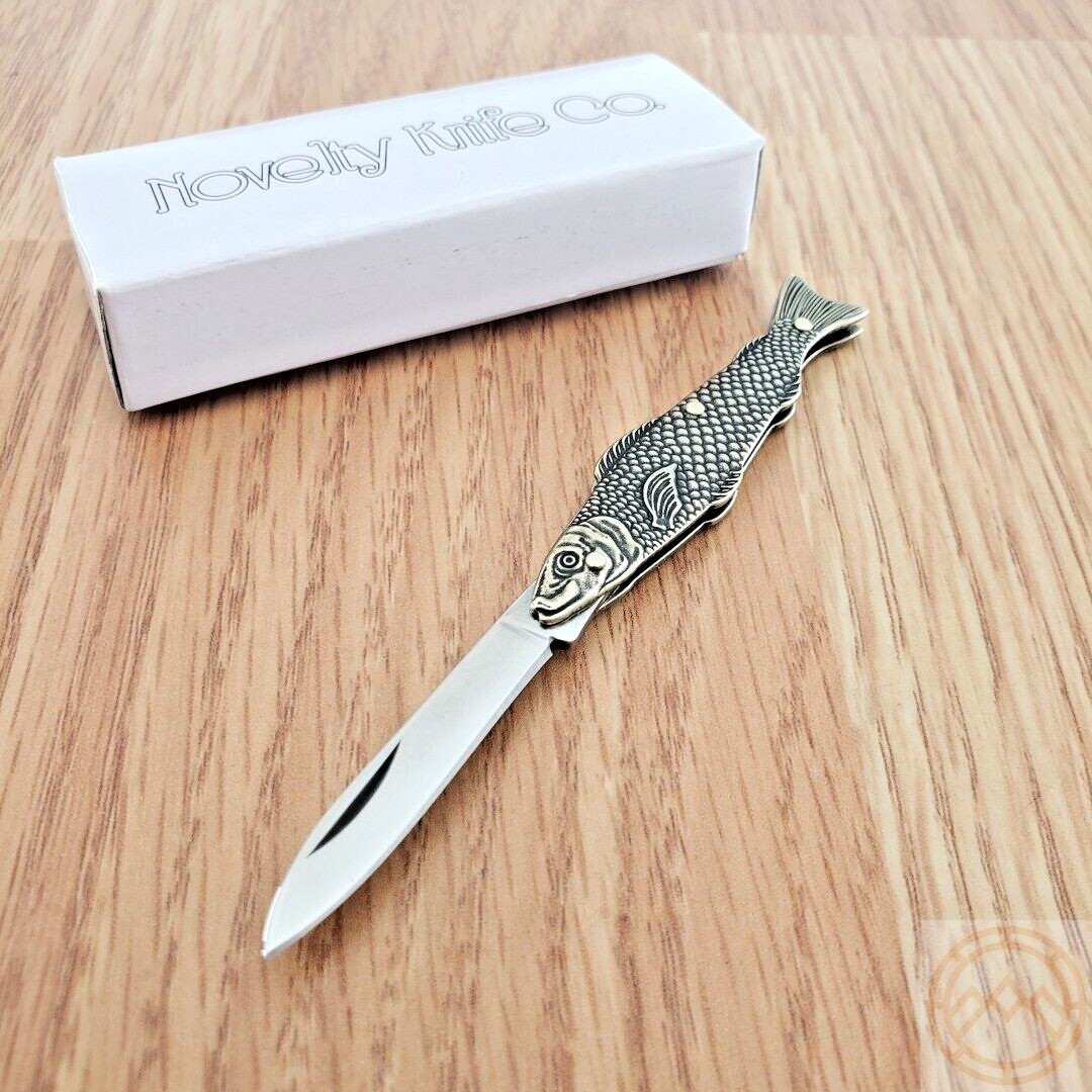 Novelty Cutlery Fish Folding Knife 1.5″ Stainless Steel Blade Metal Alloy Handle