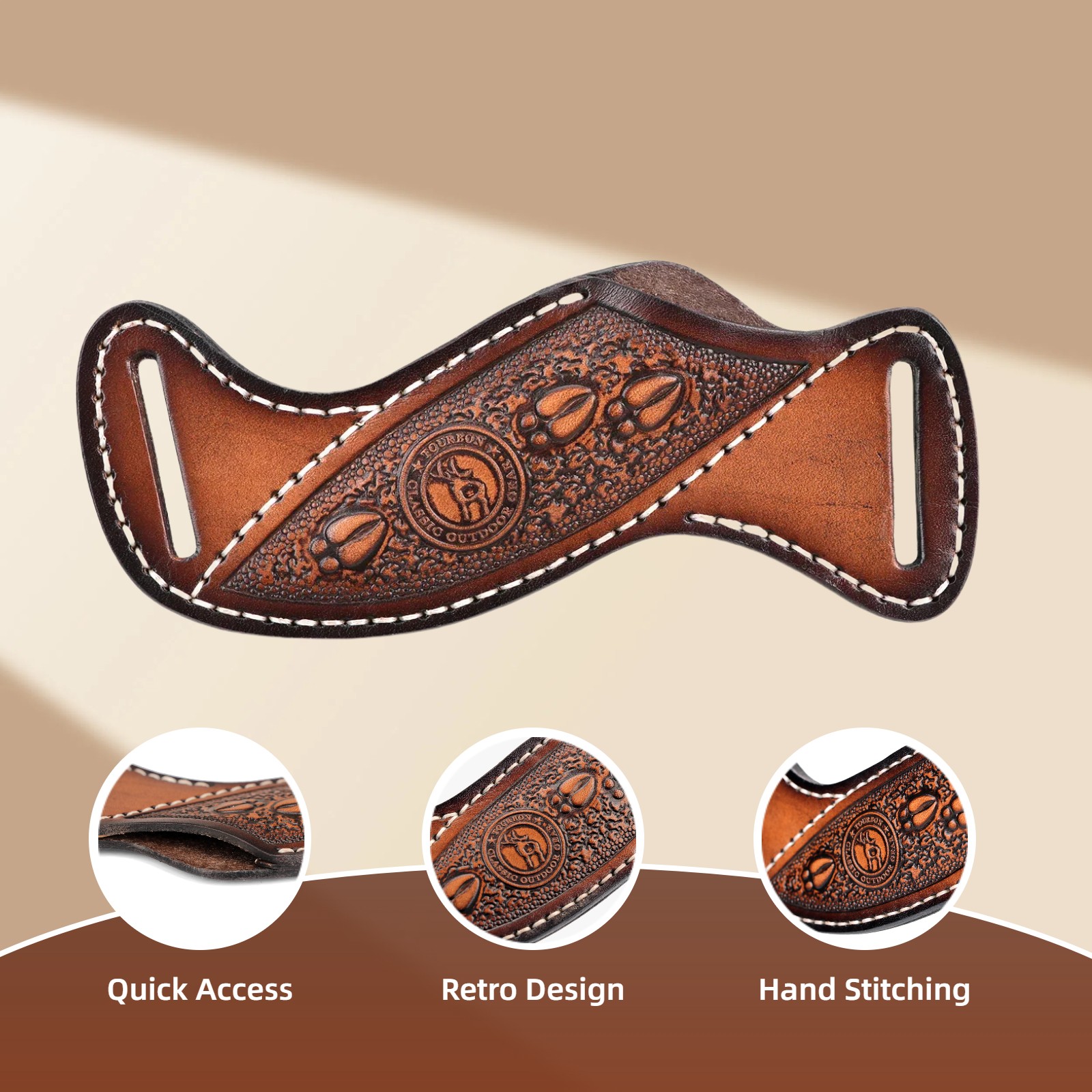 TOURBON Leather Fixed Blade Knife Sheath Slanted Pancake Belt Holster Hunting US