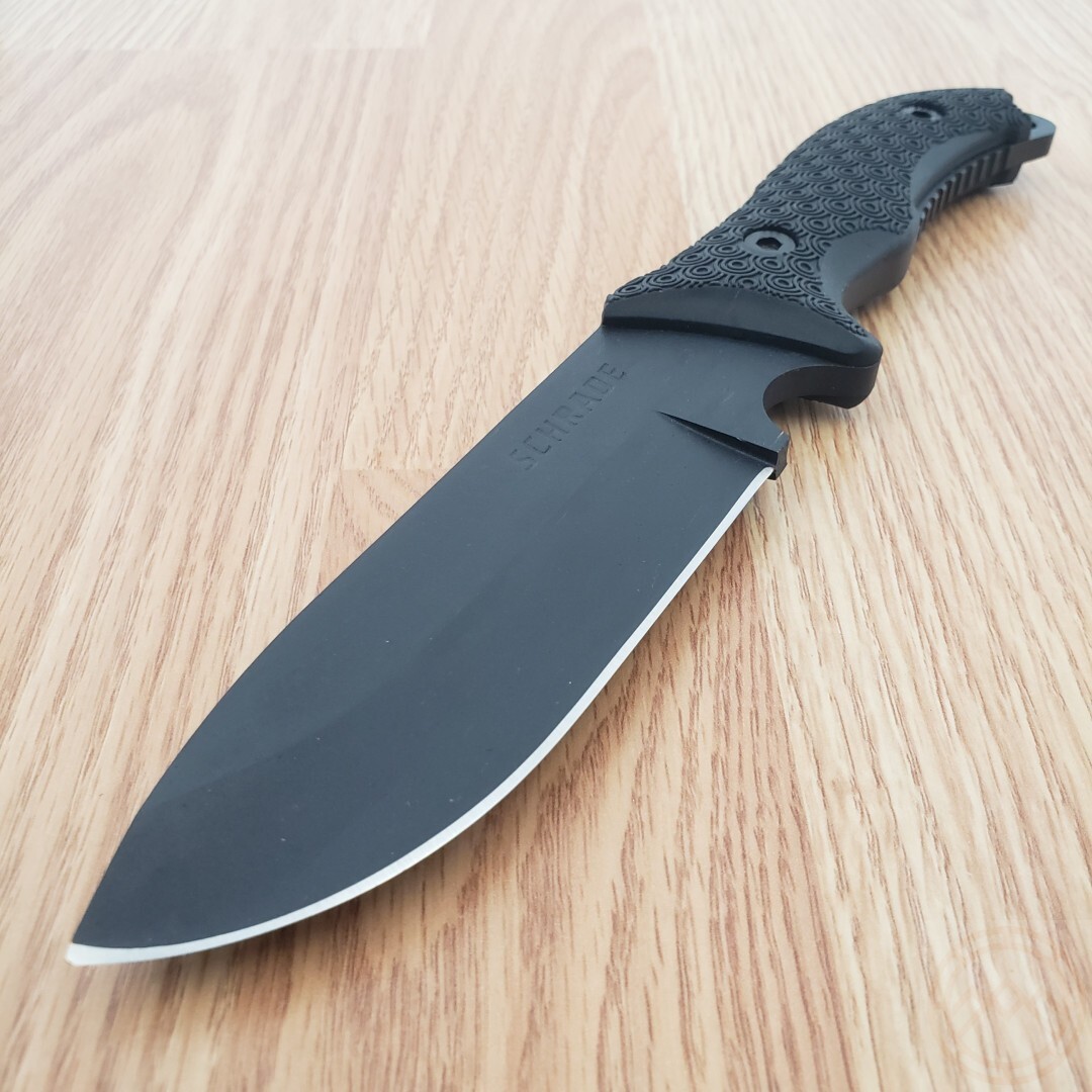 Schrade Frontier Fixed Knife 5.25″ Full Tang 1095HC Steel Blade Black TPE Handle