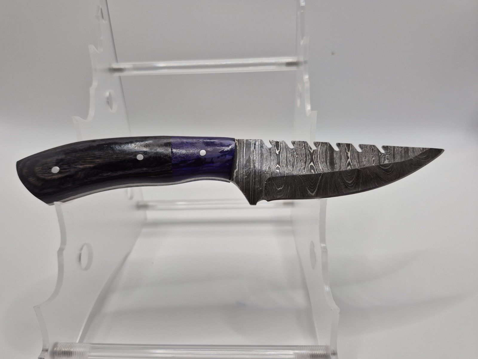 Damascus Steel Hunting Knife Over 5in Clip Point Full Tang Wood Handle w/ Sheath