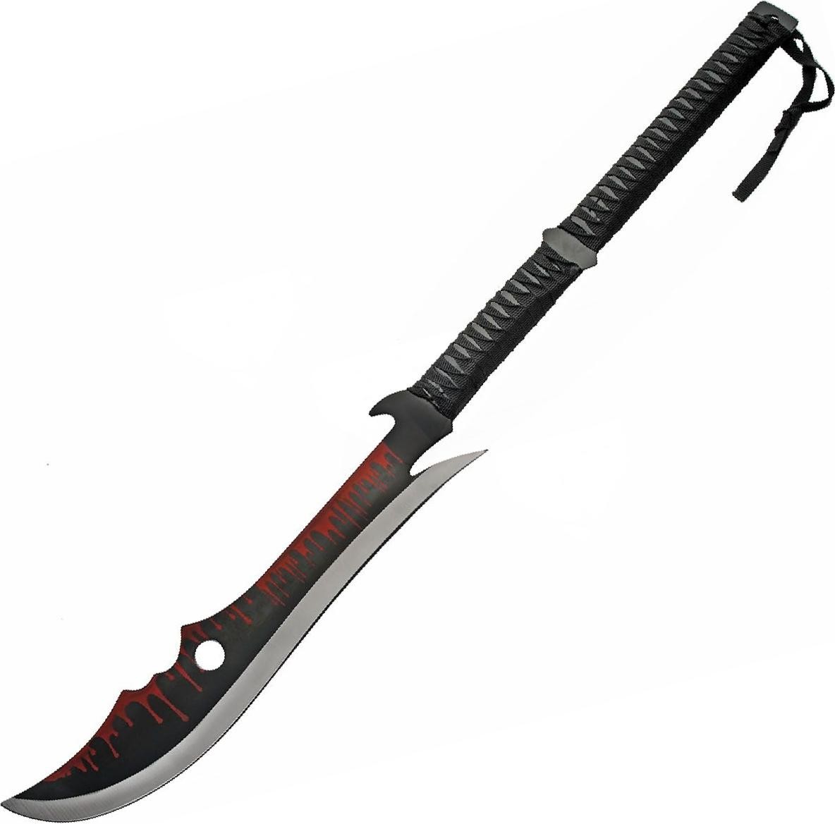 Fantasy Bloodspike Machete 2-Handed Black Red/Blood Blade 27.5in Overall +Sheath
