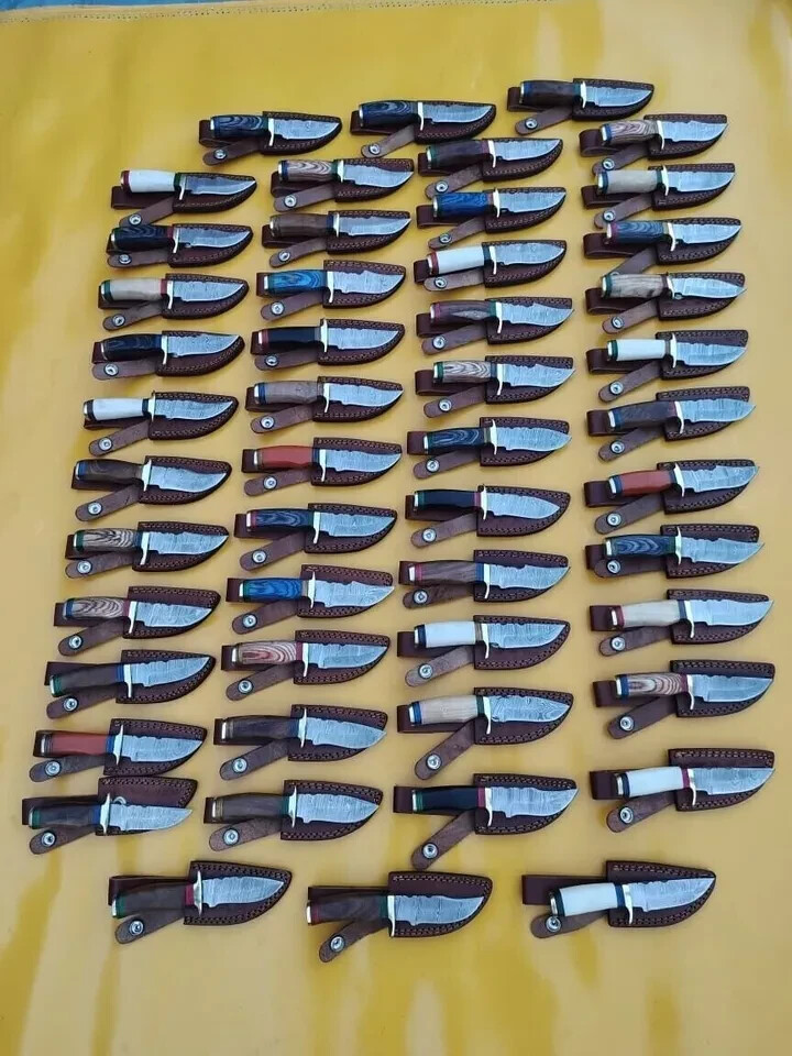 LOT OF 20 PCS DAMASCUS STEEL 6″ IN SKINNER HUNTING KNIVES W/SHEATH FROM USA USPS