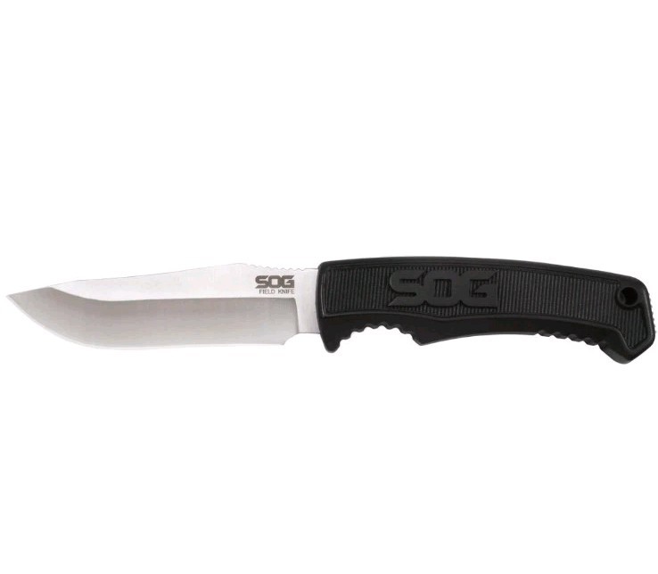SOG Field Fixed Blade Knife 7Cr17MoV Steel Full Tang w/ Sheath Black TPR 4″