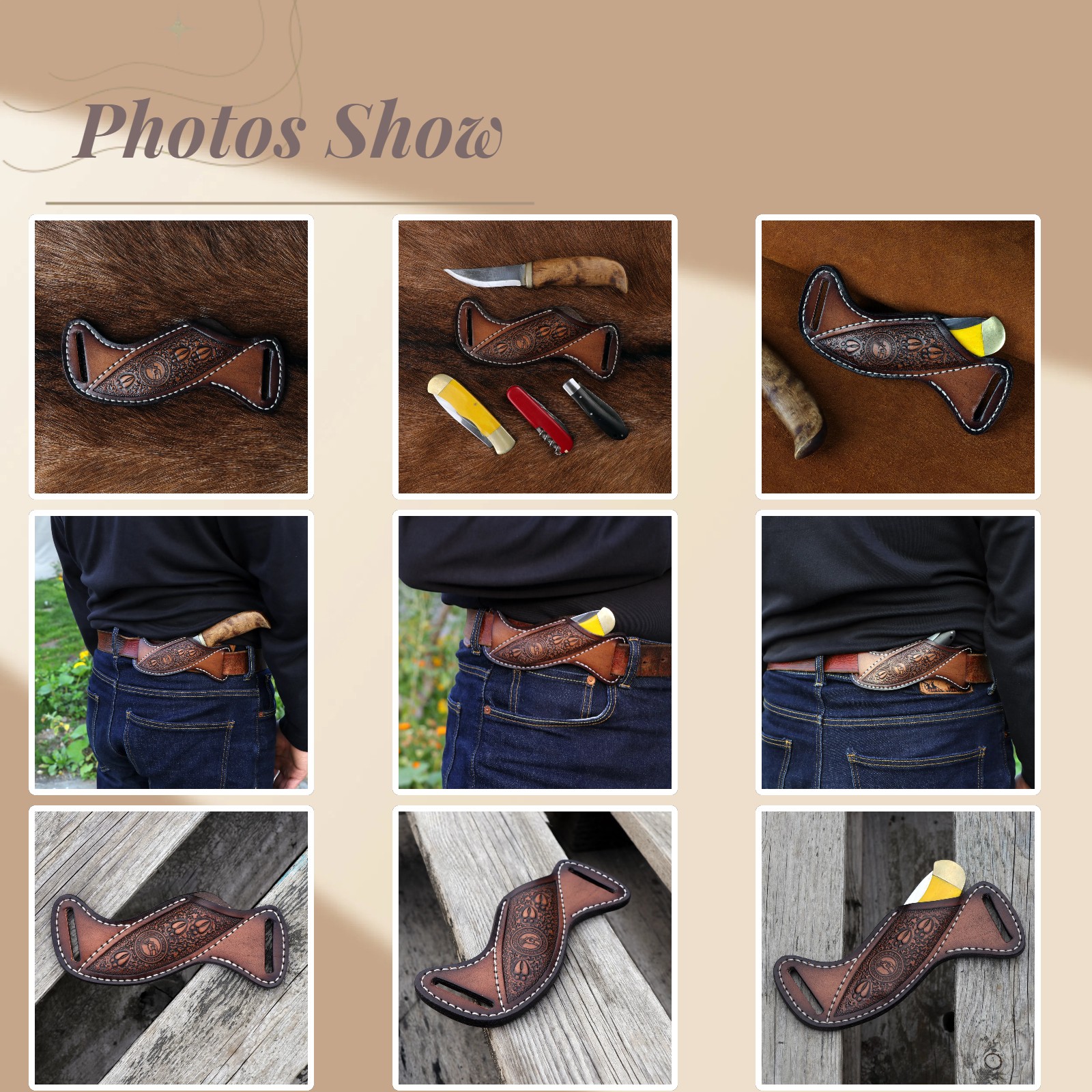 TOURBON Leather Fixed Blade Knife Sheath Slanted Pancake Belt Holster Hunting US