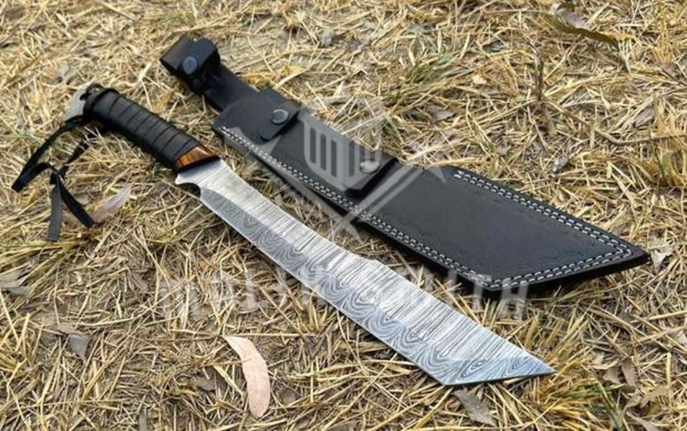 25″ CUSTOM HANDMADE D2 STEEL HUNTING TANTO SWORD WITH SEATH