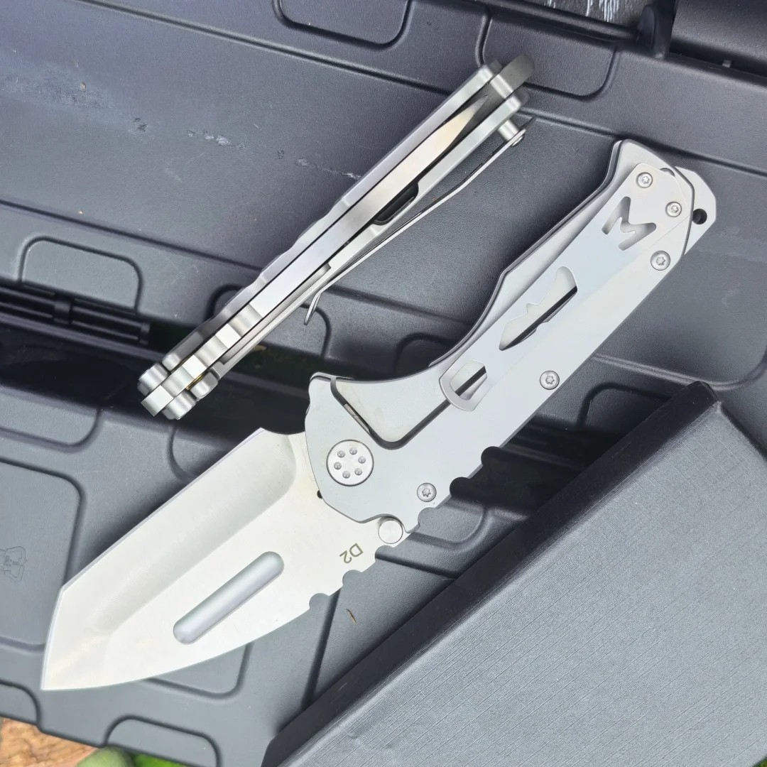 Heavy Duty Silver Folding Blade Tactical Knife D2 Blade Pocket EDC Knife 60HRC