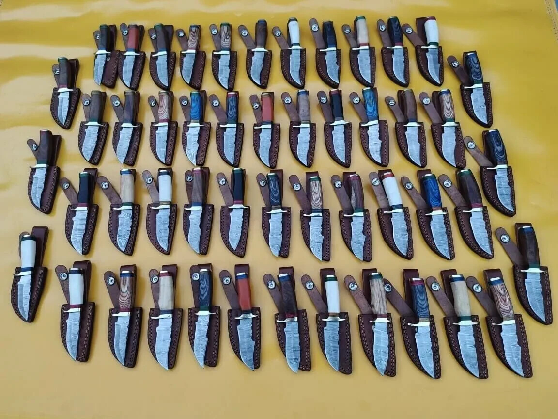 LOT OF 20 PCS DAMASCUS STEEL 6″ IN SKINNER HUNTING KNIVES W/SHEATH FROM USA USPS