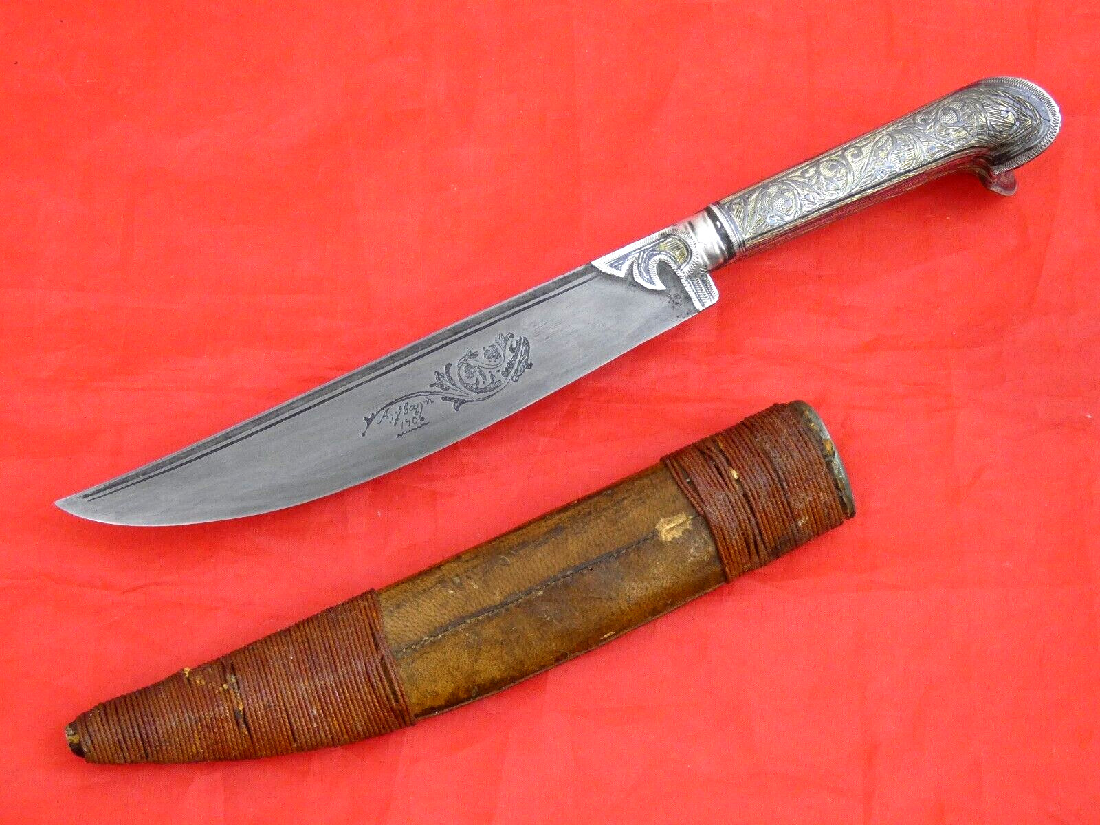 ANTIQUE GREEK DAGGER KNIFE NIELLO SILVER YATAGHAN 1906 / Turkish Ottoman Sword
