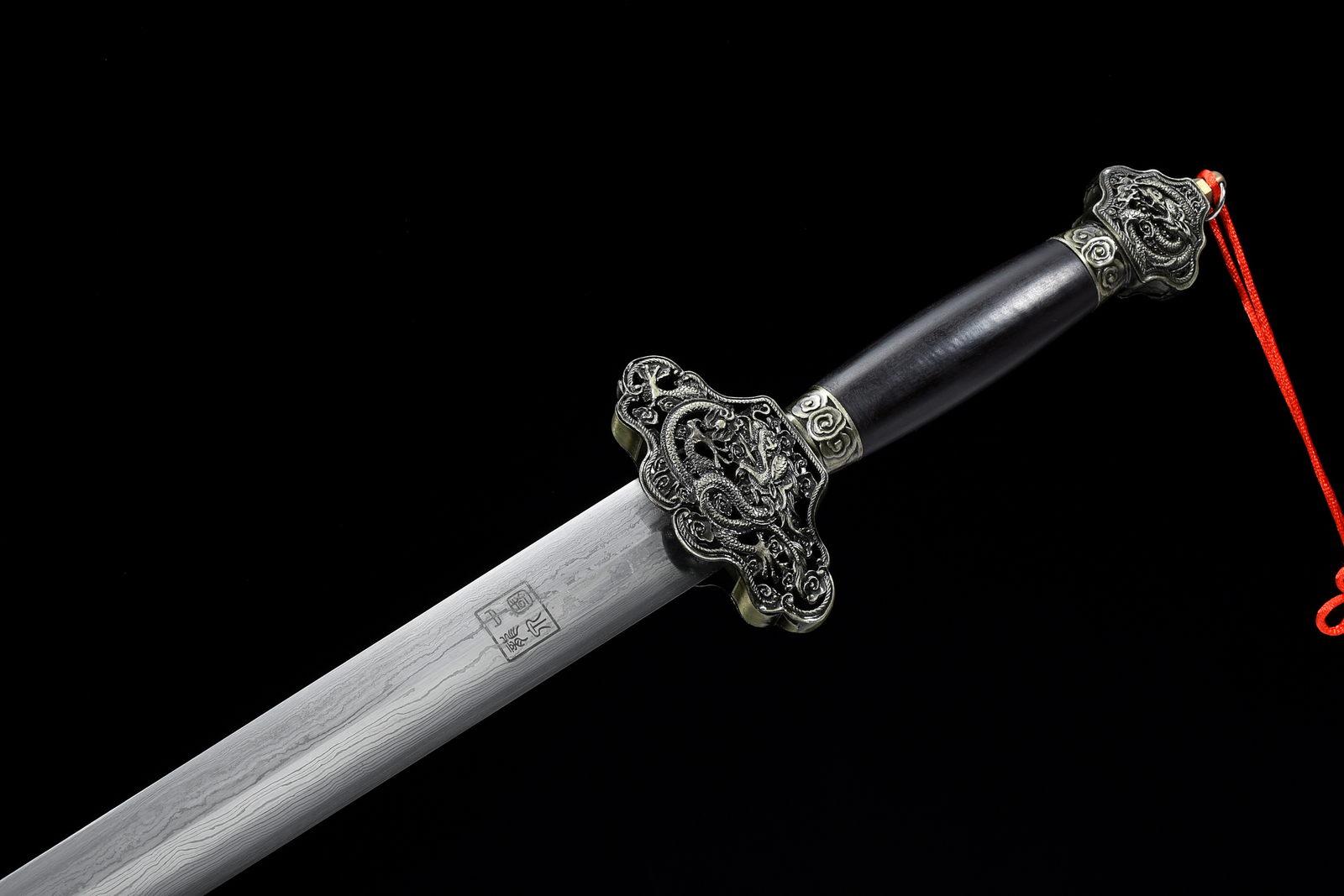 40» Flying Dragon Damascus Folded Steel Ebony Chinese Sword Handmade Qing Jian