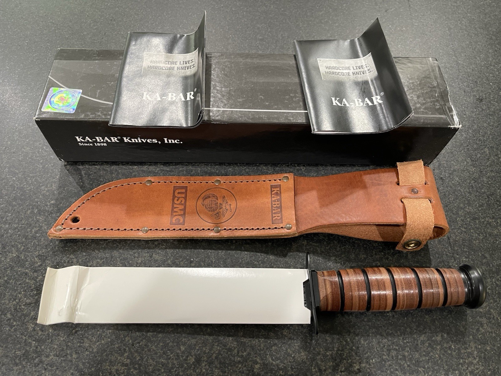 Ka-Bar 1217 USMC Knife – Brand New – w/ Box and Sheath – Never Used – Brown STR
