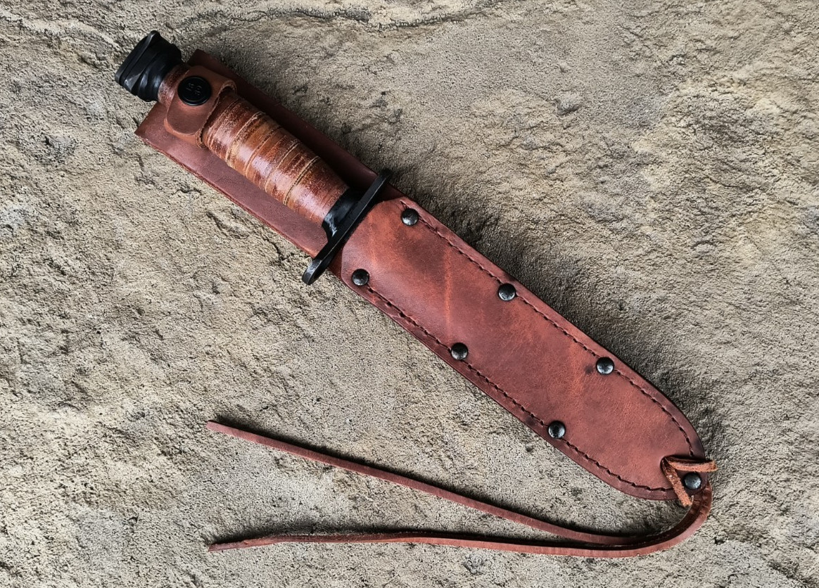 WWII M3 Trench Knife Replica Stacked Leather Dagger + M8 Style Sheath NEW