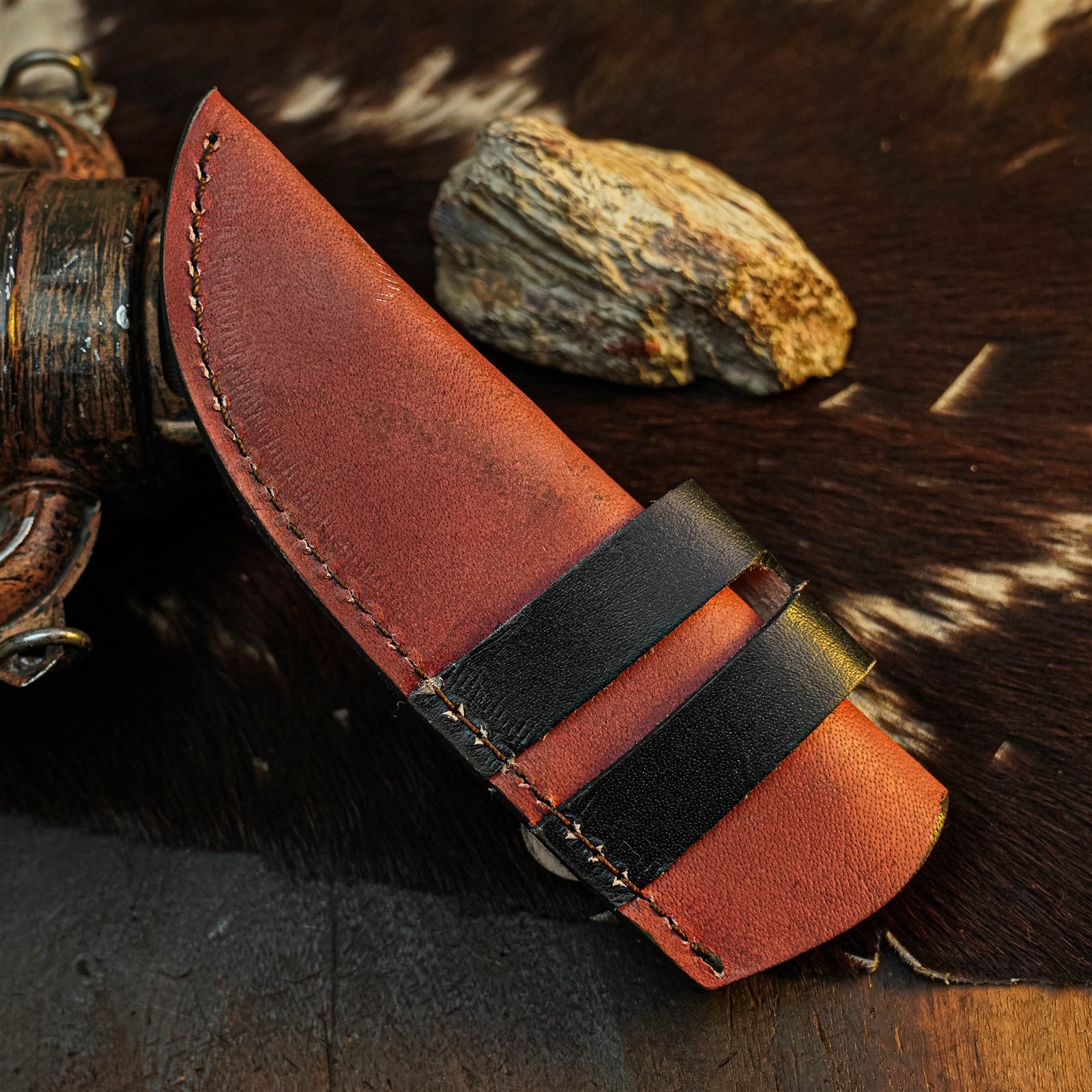 8.7″ Damascus Camping EDC Knife Full Tang Wood Handle Fix Blade + Sheath