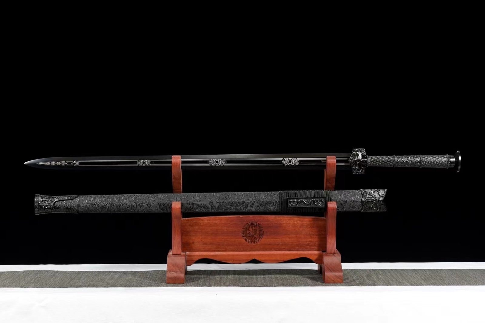 43»Black Dragon Chinese Han Dynasty Jian 1095 Steel Double Edge Straight Sword