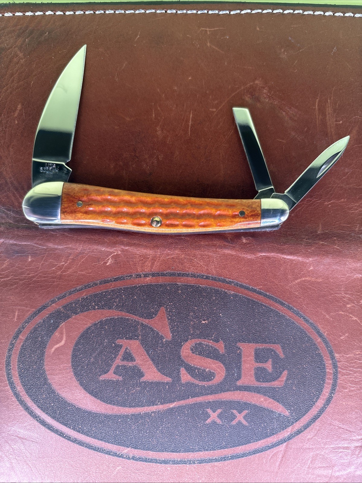 CASE XX SEAHORSE WHITTLER POCKET WORN HARVEST ORANGE BONE HANDLES KNIFE USA