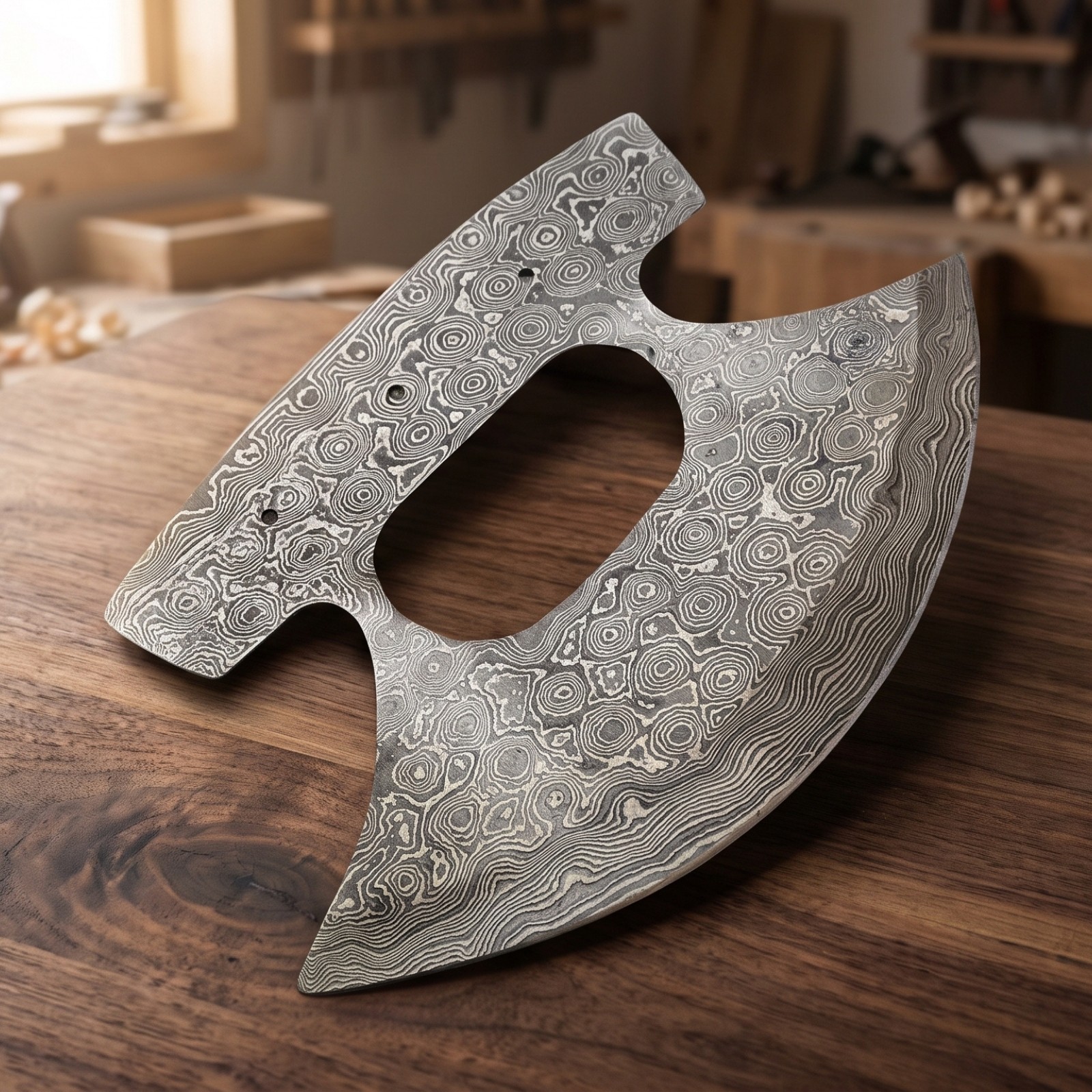 Ulu Blade Blank Damascus Steel Alaskan Skinner Knife Making DIY Project 7.5 Inch