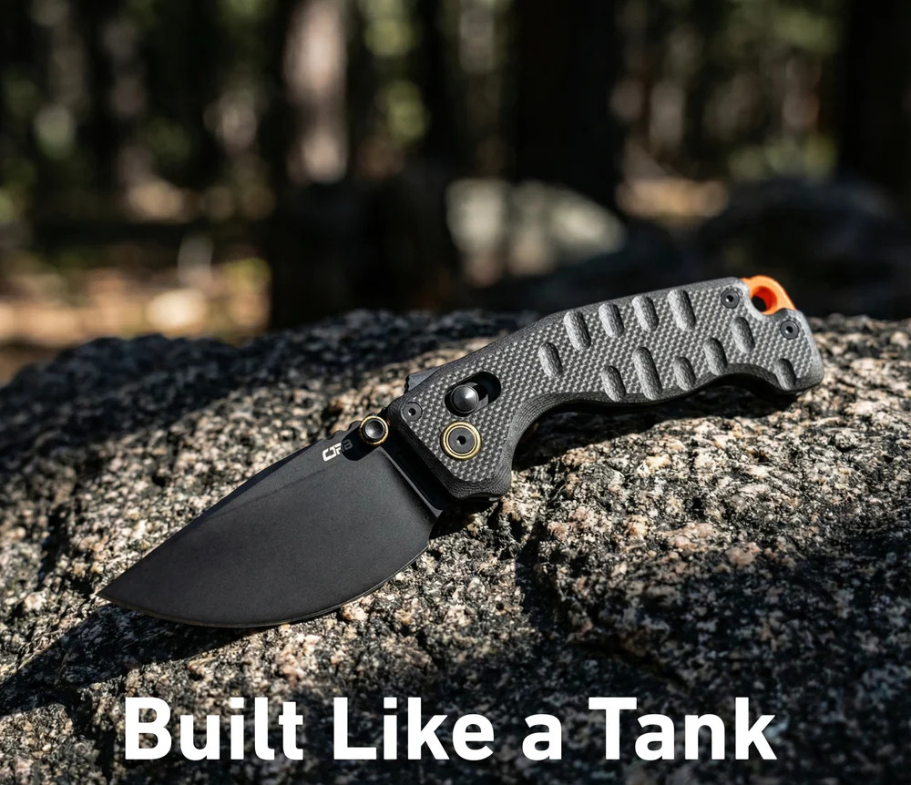 CJRB Doubletap Folding Knife 3⅞» D2 Tool Steel Drop Point Blade Black G10 Handle