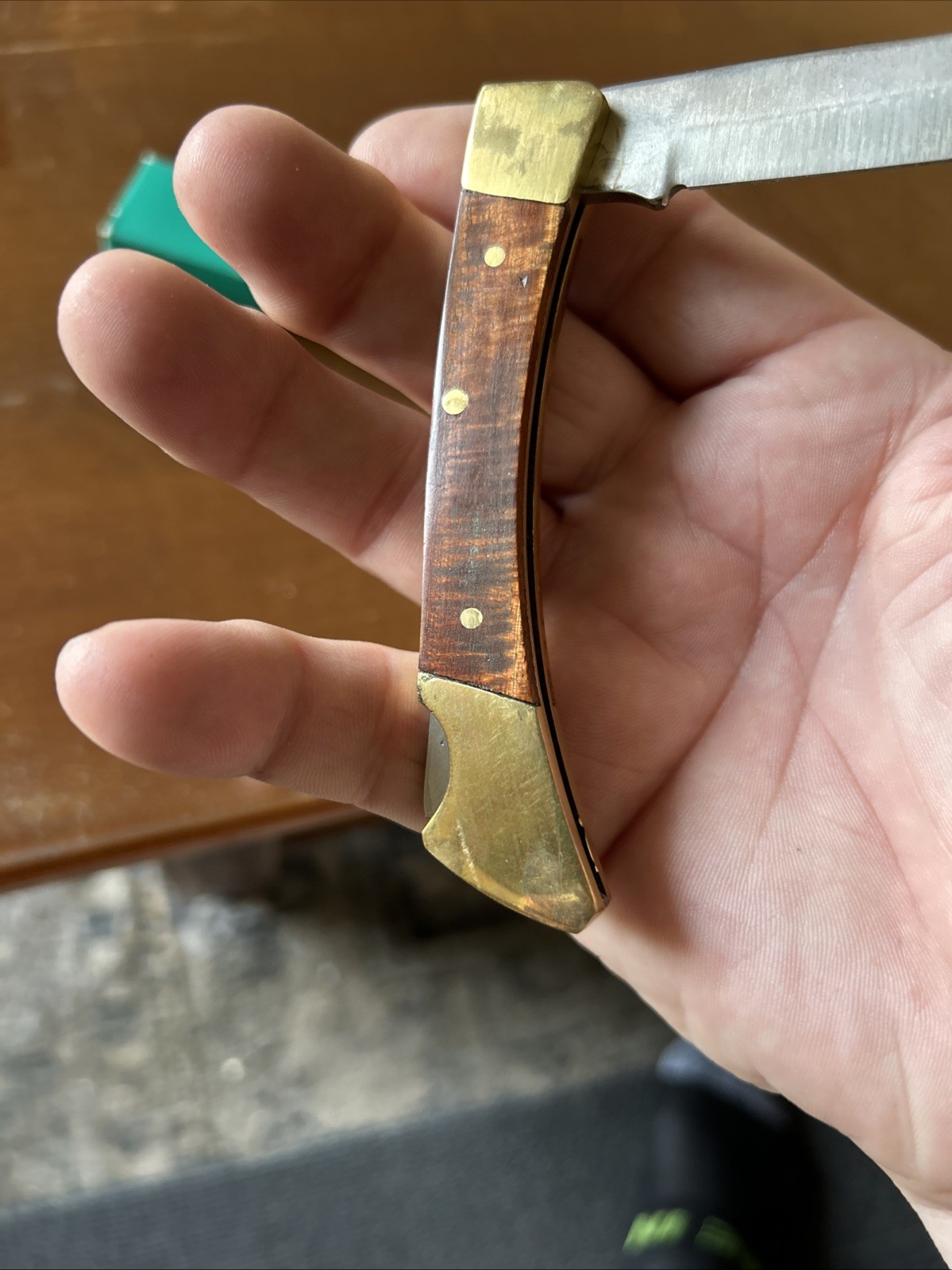 Wood and Brass Knife Pocket Knife Unused