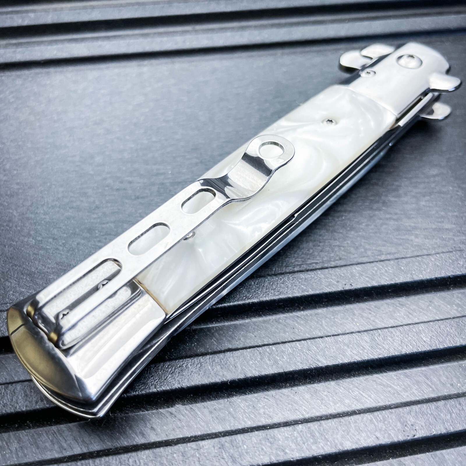 9″ Tactical Pearl Spring Assisted Open Blade Folding EDC Pocket Knife with Clip