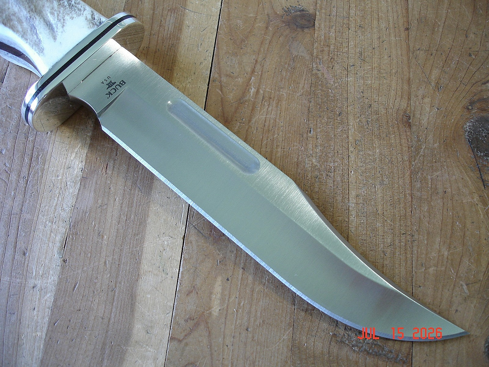 NIB BUCK KNIFE 119 CKS SPECIAL BOS MAGNACUT BLADE ELK ANTLER HANDLE BROWN SHEATH
