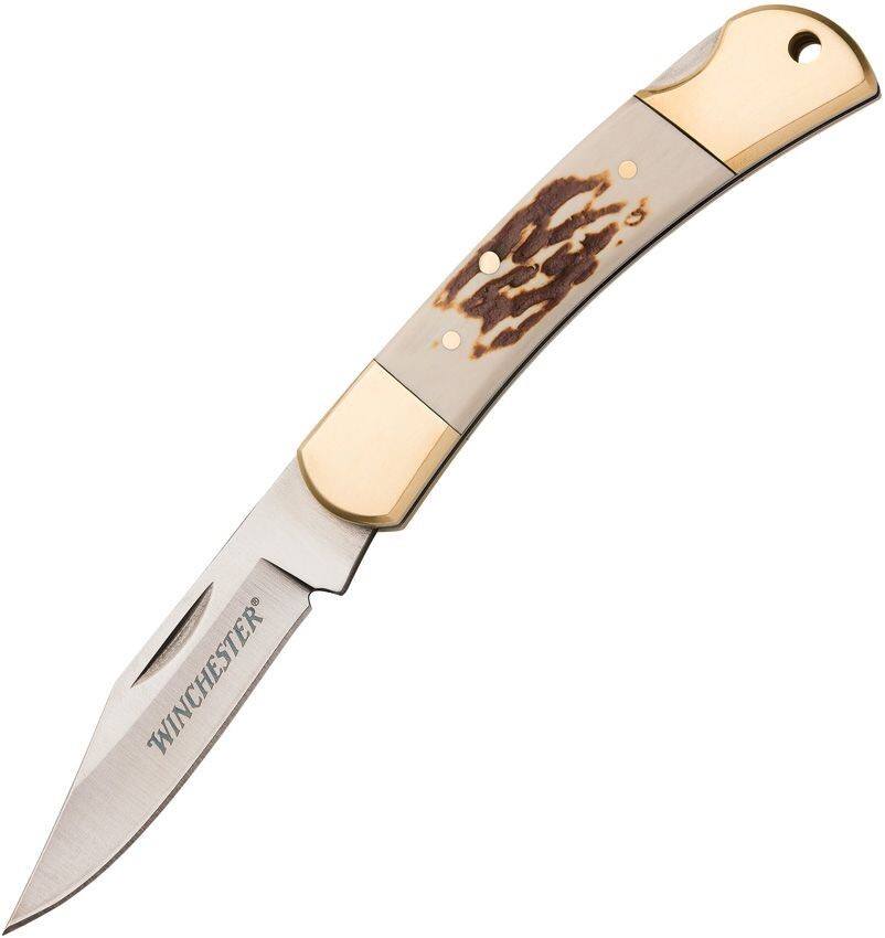 Winchester Stag Handle Lockback Folding Pocket Knife Clip Point Blade