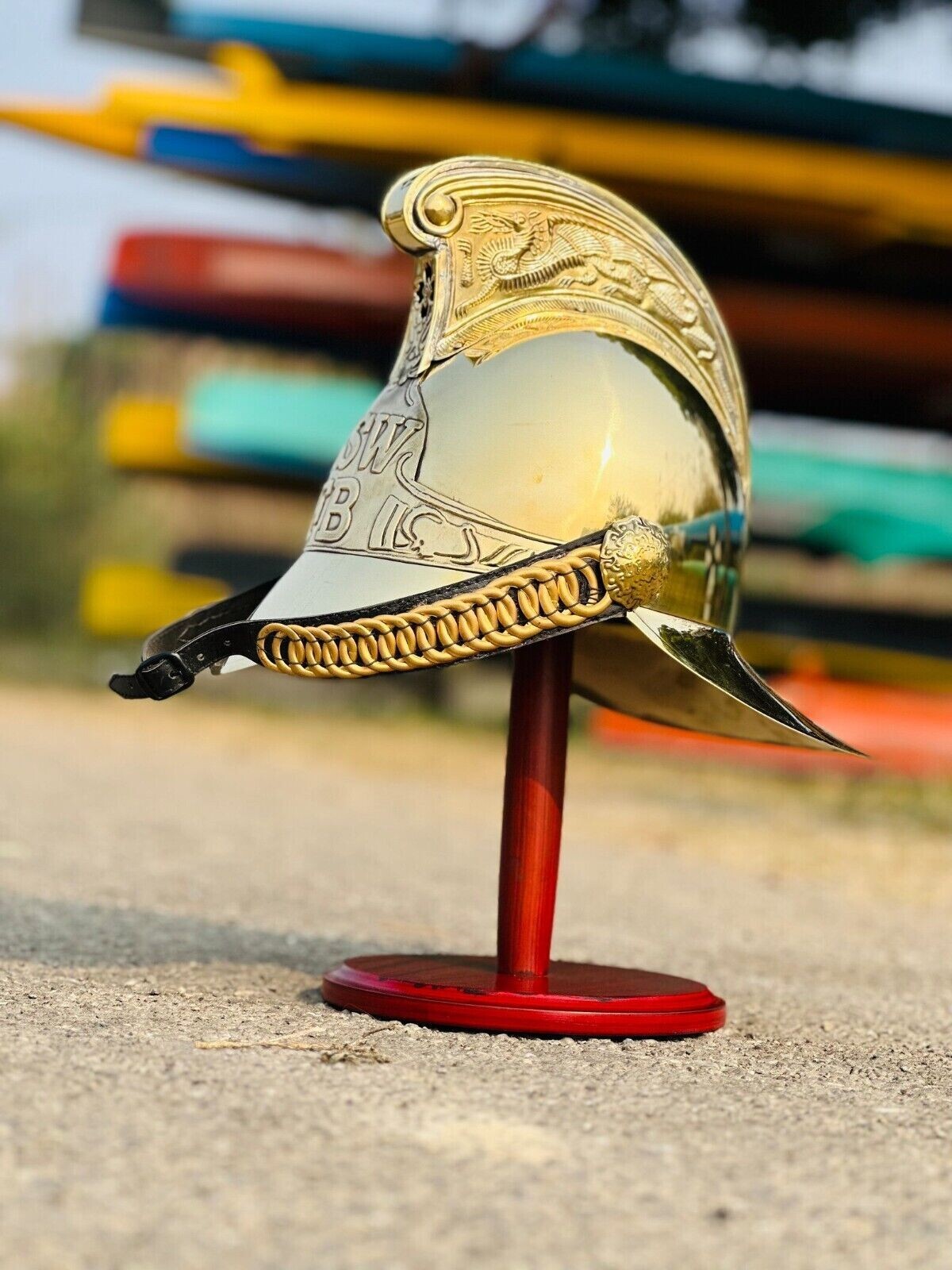 Napoleonic French Cavalry Helmet Shiny Brass Helmet with Free Wooden Stand