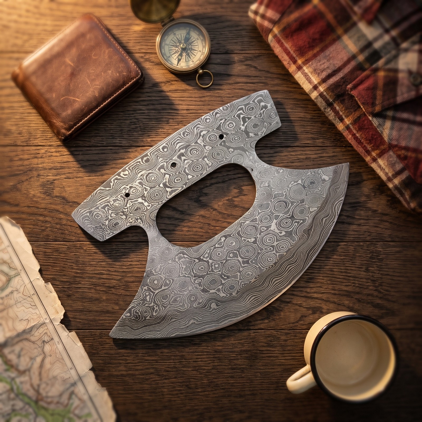 Ulu Blade Blank Damascus Steel Alaskan Skinner Knife Making DIY Project 7.5 Inch