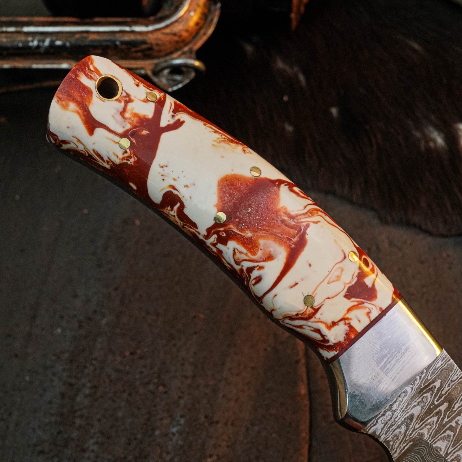 8.8″ Clip Point Knife Damascus Steel Hunting EDC Full Tang Blade Resin Handle