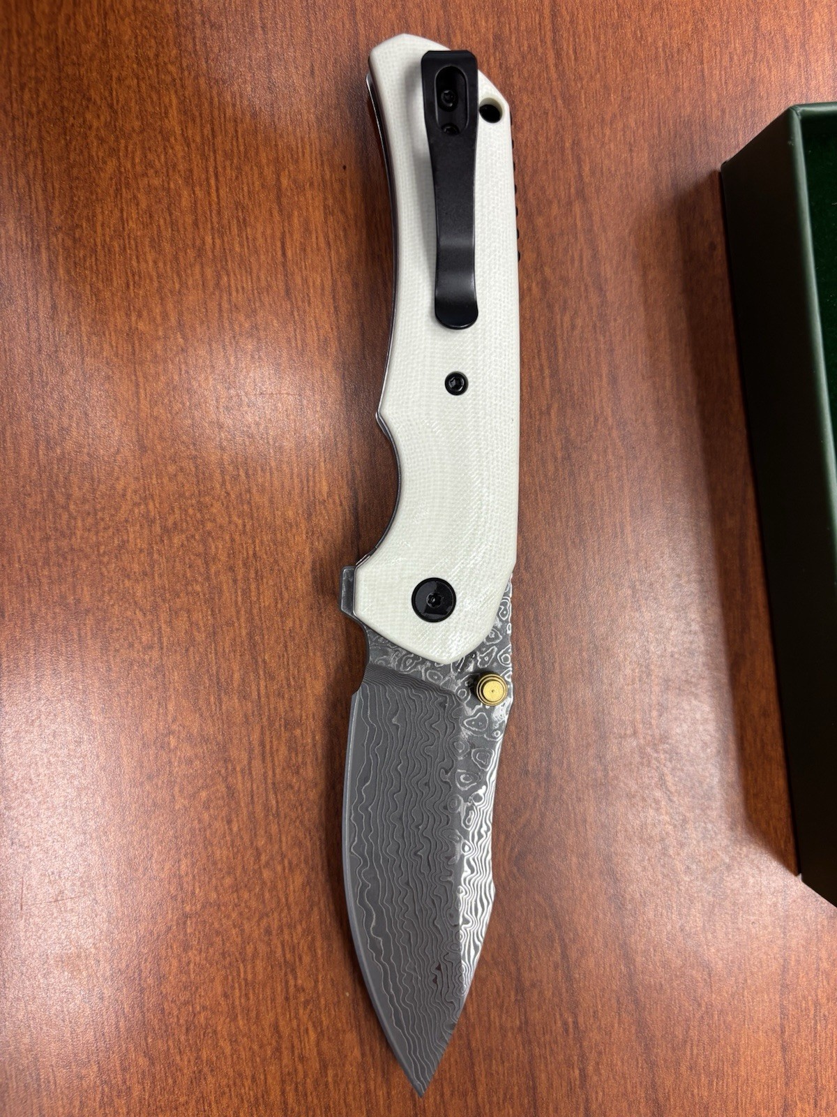 Blade Box Monarch Damascus Drop Point Plain Edge Manual Liner Clip