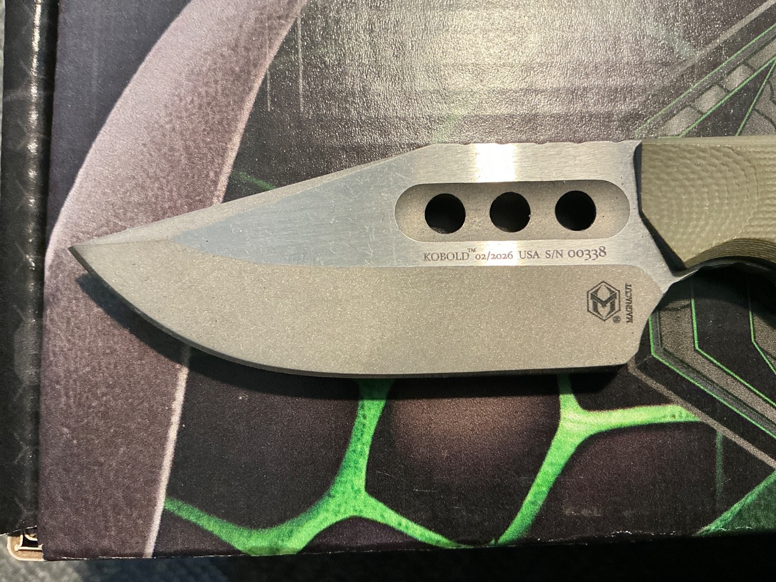 Heretic Knives Kobold Bowie BATTLEWORN Fixed Blade Knife OD GREEN G-10 (2.625)