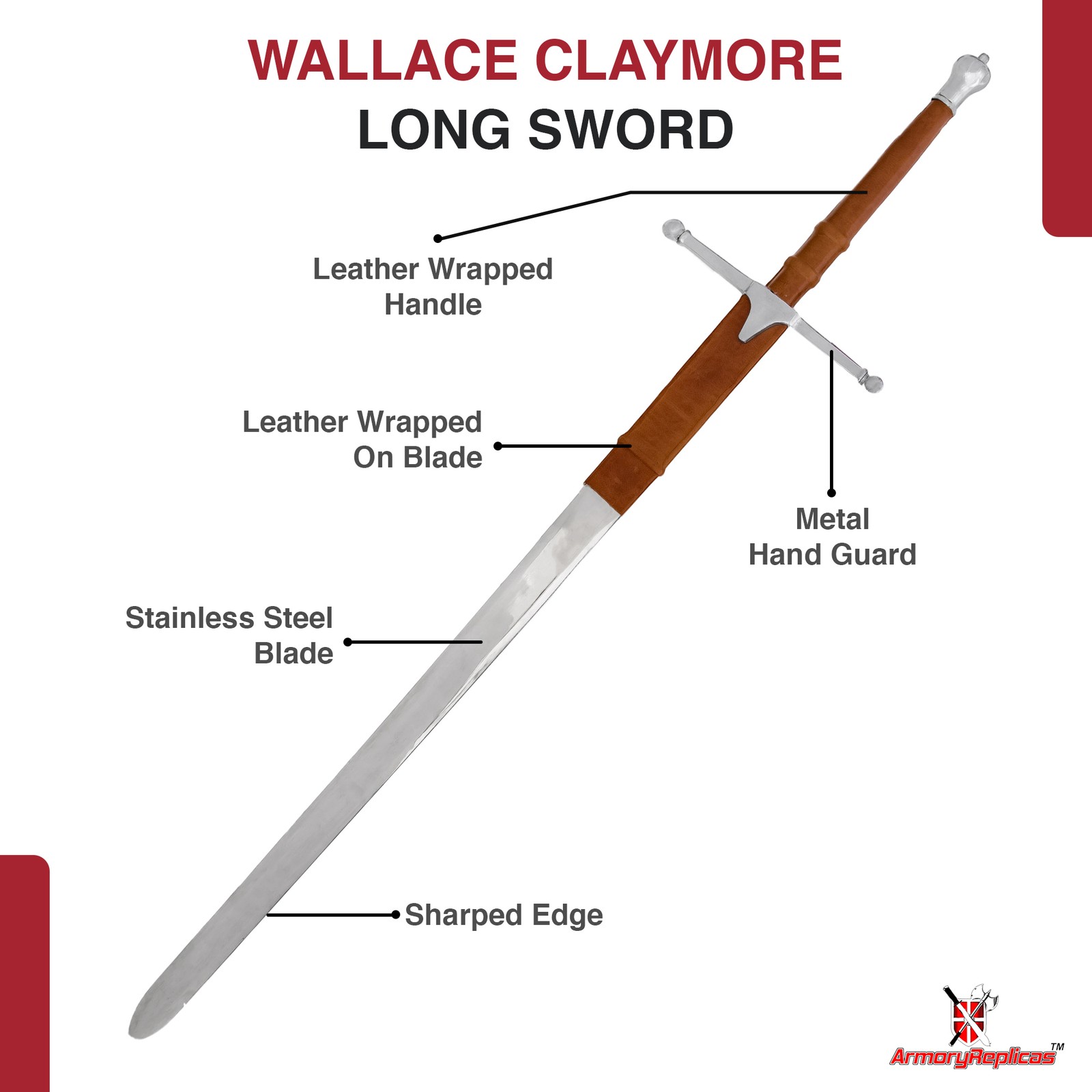 Deluxe Scottish Great William Wallace Claymore Sword Collectible