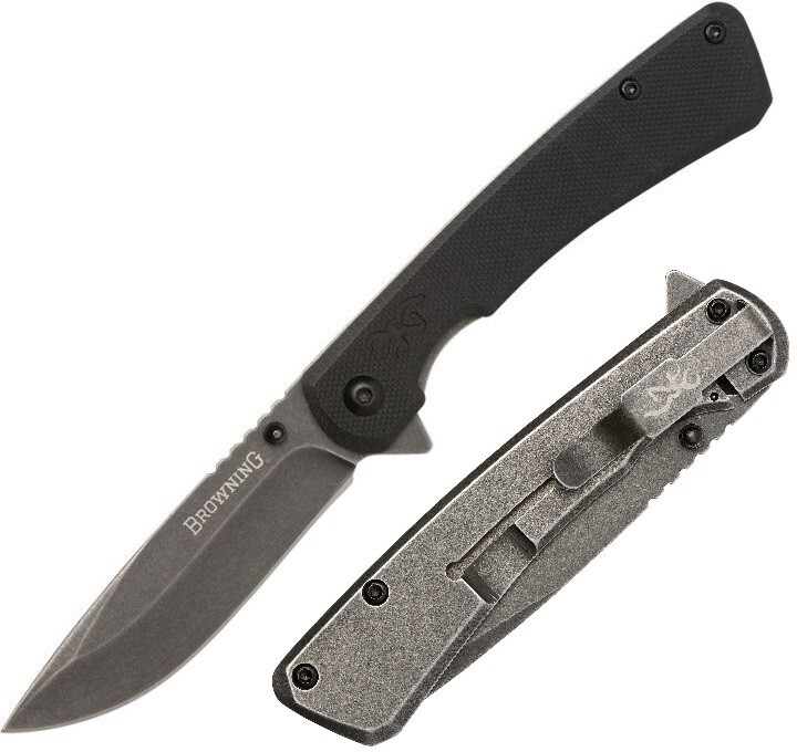 Browning Branded Rock Folding Knife 3″ 7Cr17MoV Steel Blade G10/Stainless Handle