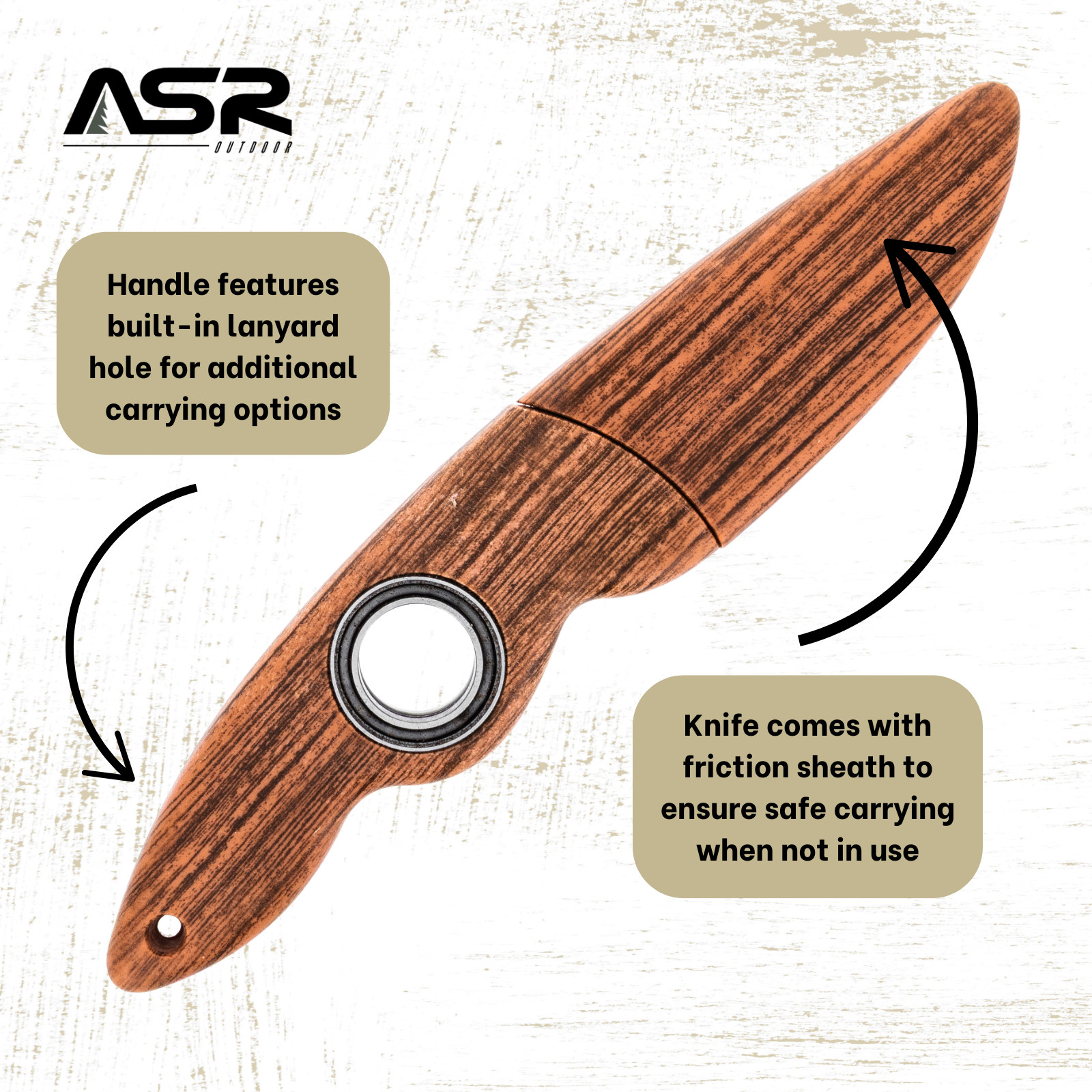 ASR Outdoor 7.5 Inch Drop Point Fixed Blade Knife with Finger Hole