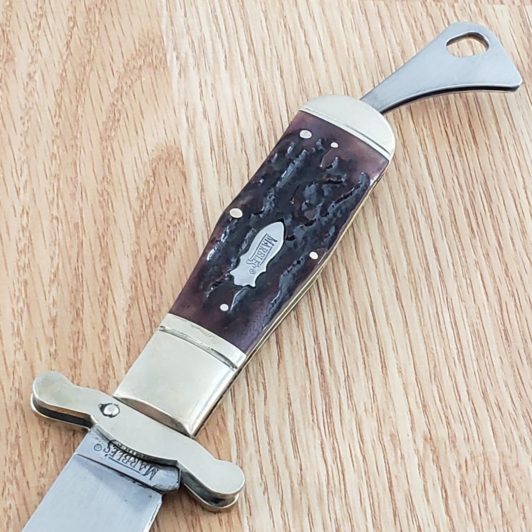Marbles Safety Folder Folding knife Stainless Steel Bowie Blade Stag Bone Handle