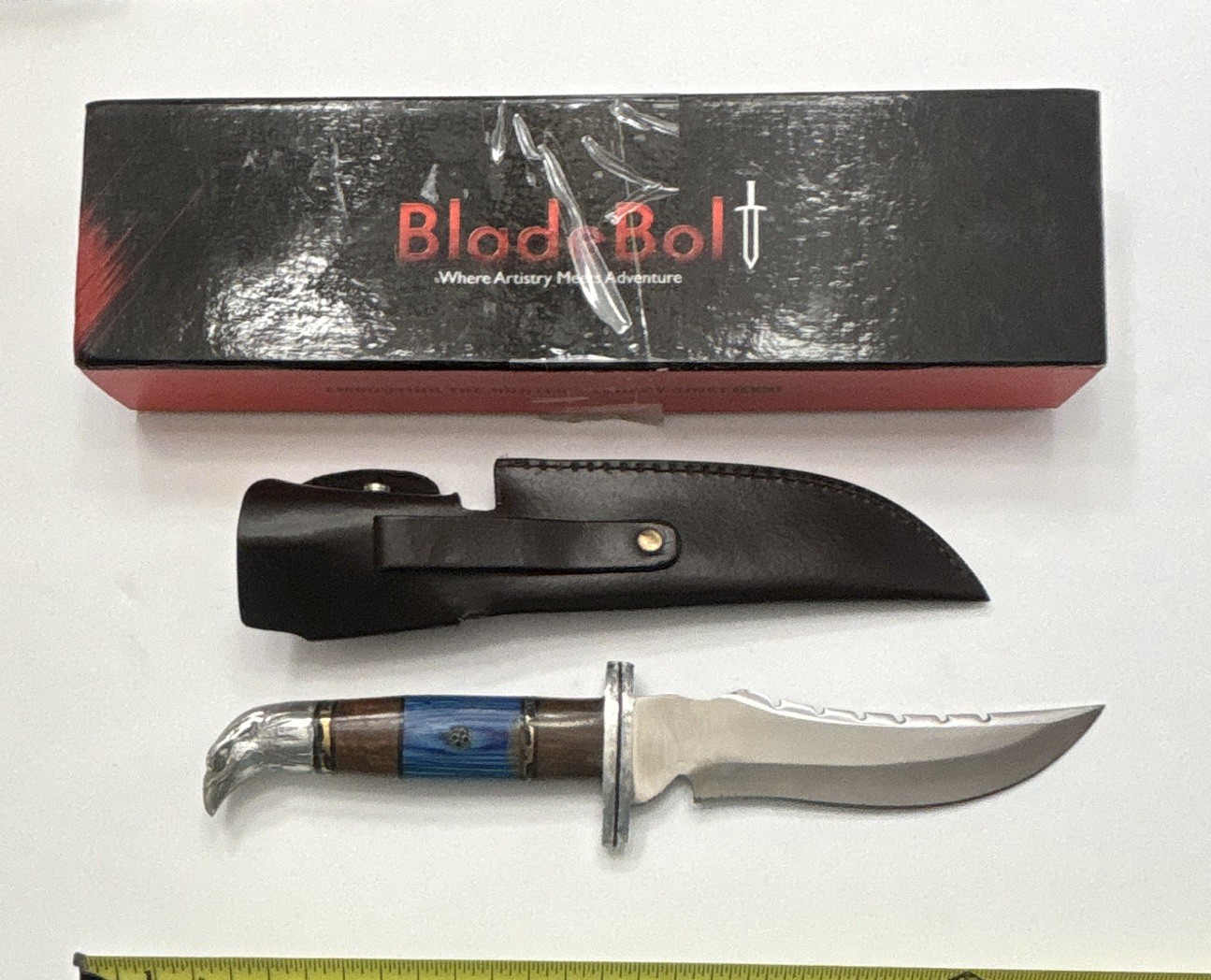 Blade Bolt Hunting Fixed Blade Knife Over 5in SS Clip Point Wood Full Tang