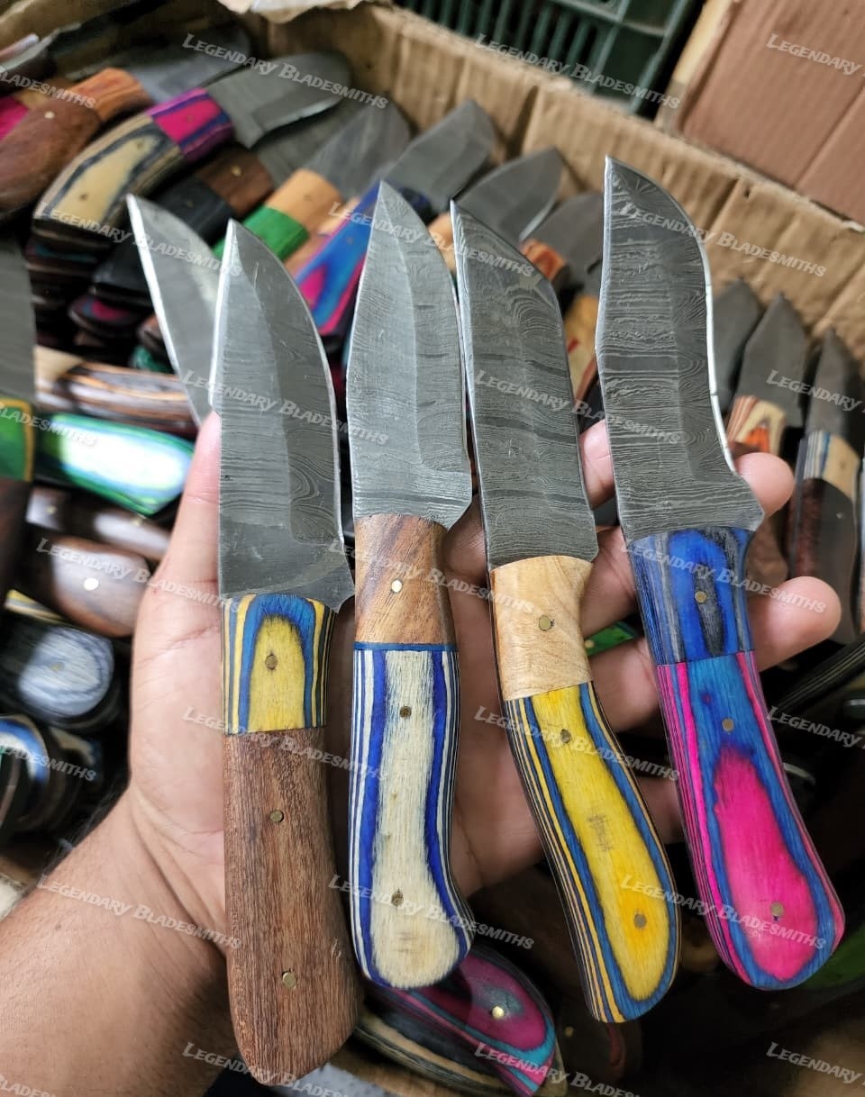 Lot of 20 Custom Handmade Damascus Steel 8″ Full Tang Skinner Hunting Knifes US.