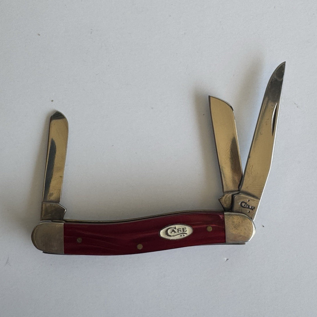 Case XX Red Synthetic Handle 3-Blade Pen Slipjoint Pocketknife Under 2.75in
