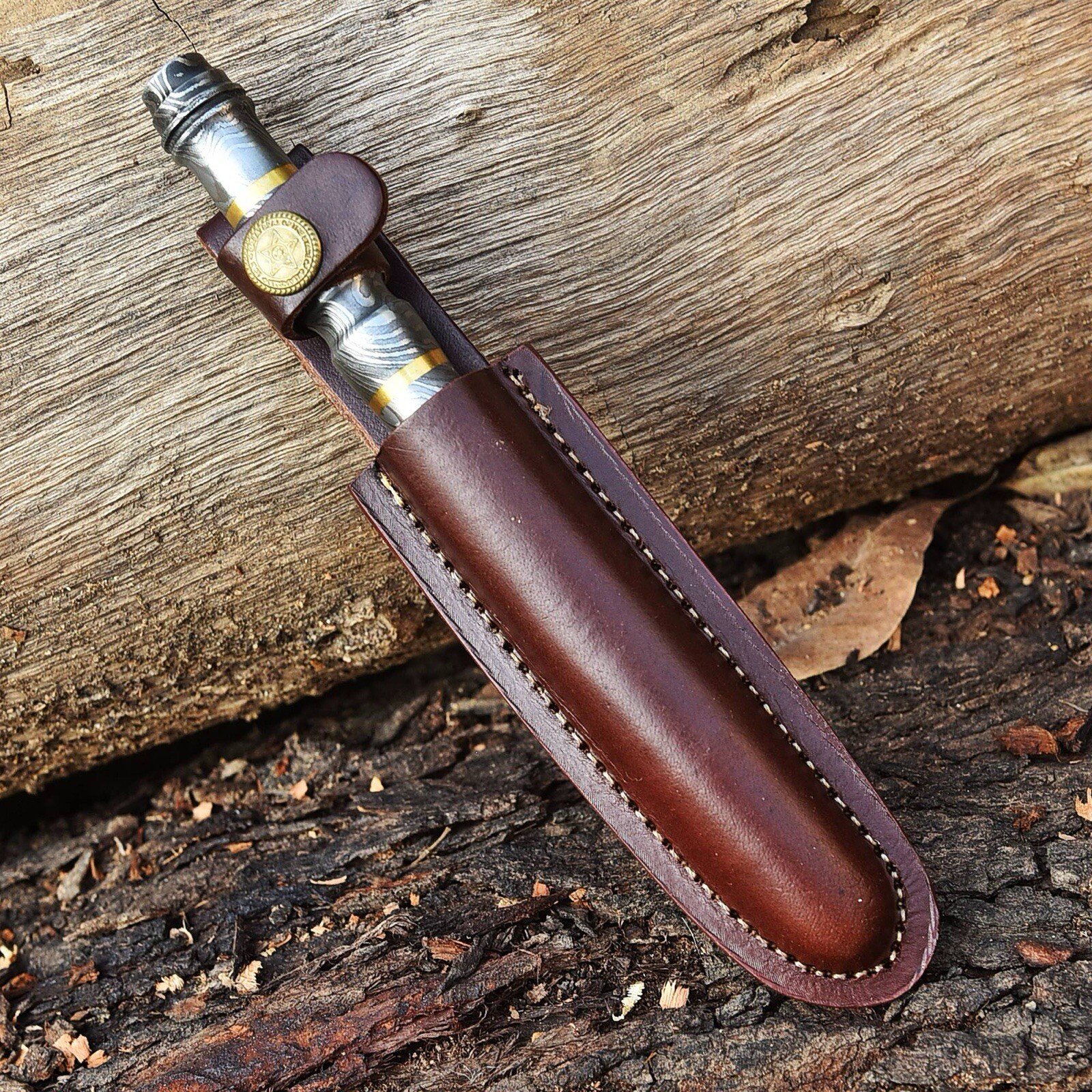Handmade DAMASCUS STEEL Hunting Dagger Survival Boot KNIFE Full Tang Combat Tri