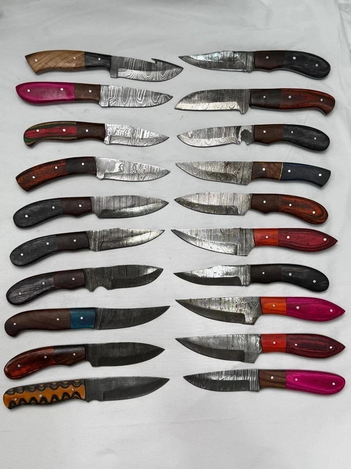 Lot of 20 Handmade Damascus Steel Full Tang Skinner Hunting Knives Mix Handles