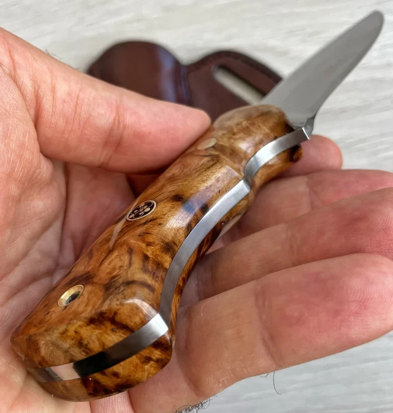 Hunting Knife 1075 Carbon Steel & Rosewood Handle Made Camping Knife with Leathe