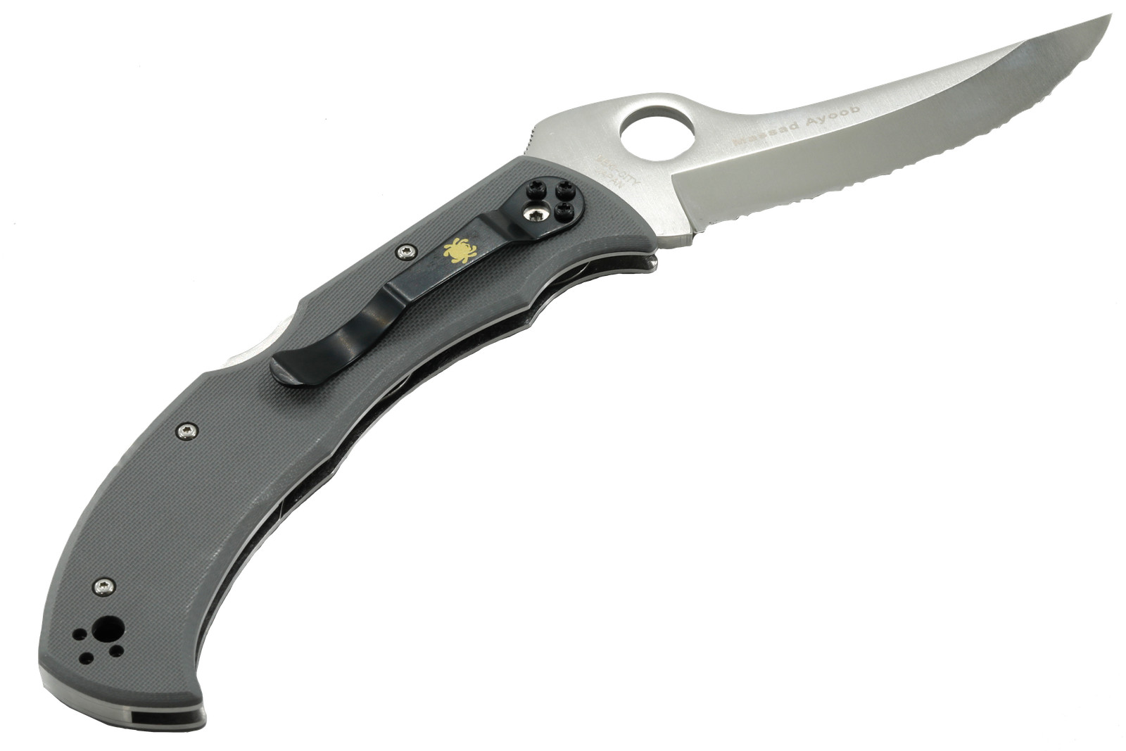 Spyderco Massad Ayoob Gray G-10 CRU-WEAR Sprint Run, Serrated Edge Folding Knife