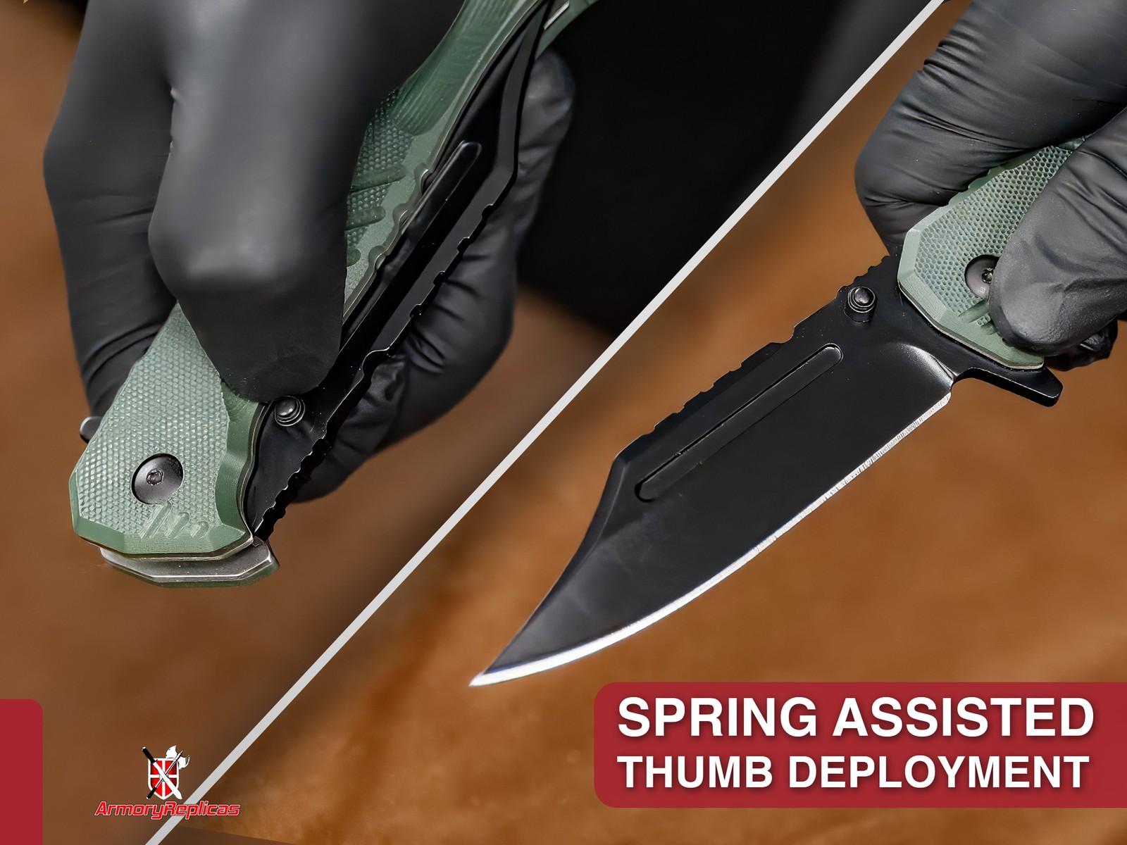 Ranger Assisted Tac Knife | Black Blade G-10 Green Composite Handle Clip Point