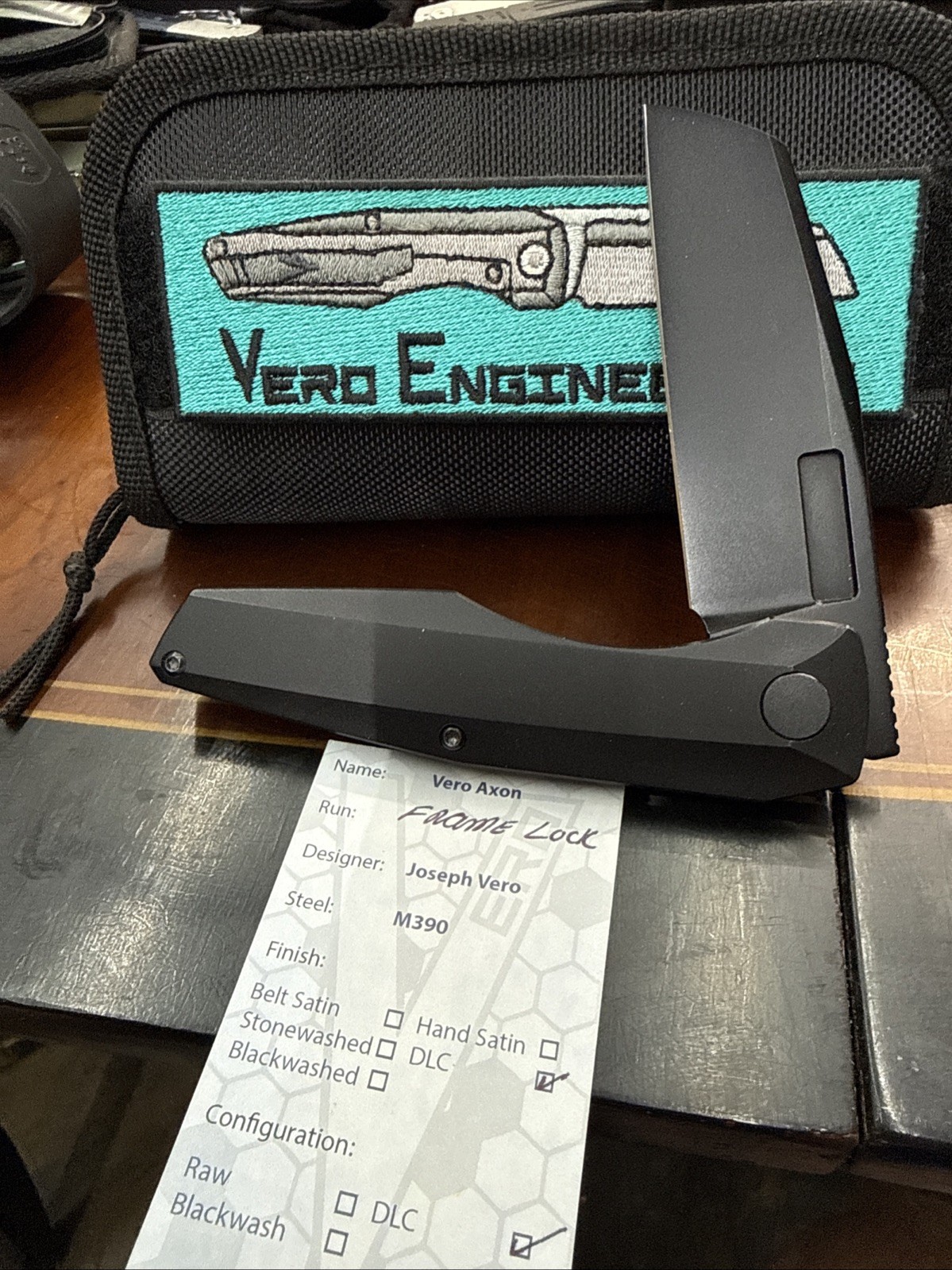 Vero Engineering Axon TI Framelock. M390 steel Custom Cerakote