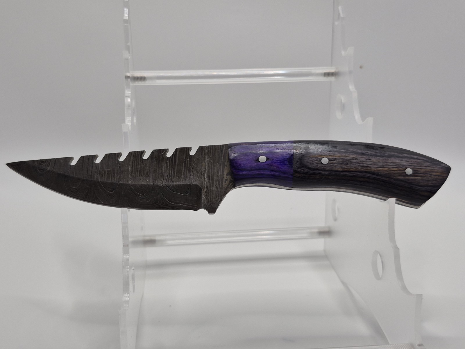 Damascus Steel Hunting Knife Over 5in Clip Point Full Tang Wood Handle w/ Sheath