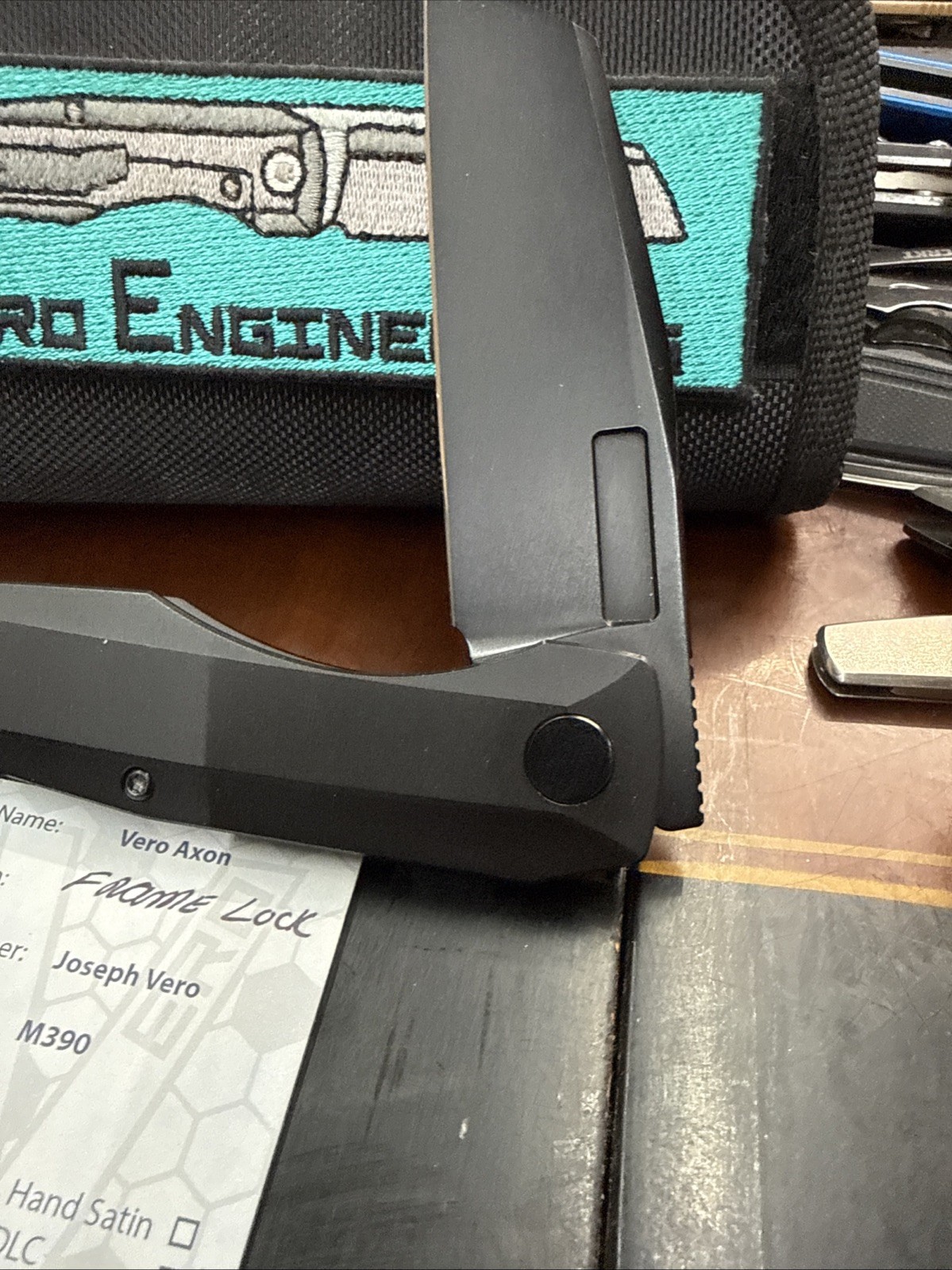 Vero Engineering Axon TI Framelock. M390 steel Custom Cerakote