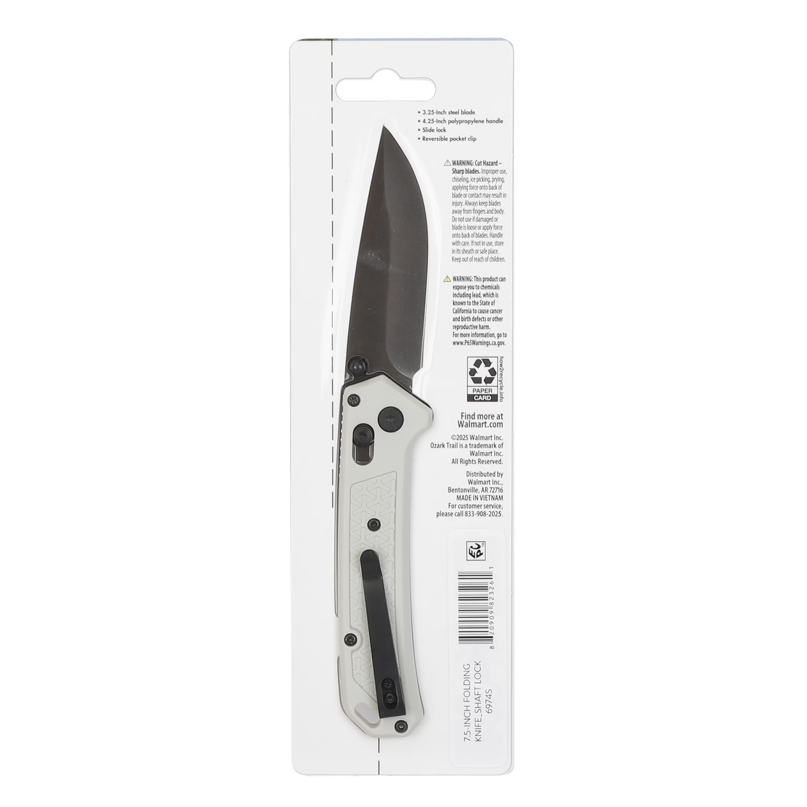 Ozark Trail Glacier 7.5 Inch Folding Knife White w/ Shaft Lock