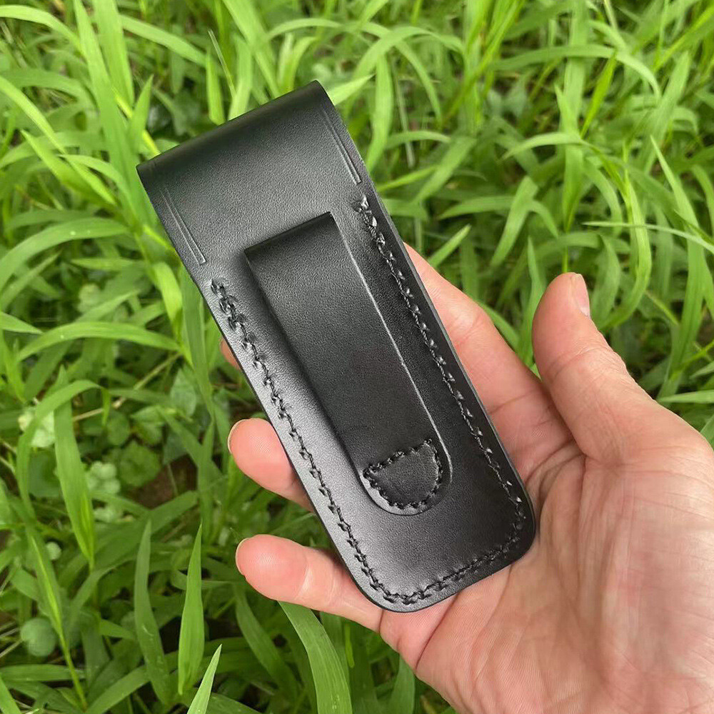 5″ Vintage Black Leather Sheath Pouch for 110 Pocket Folding Knife