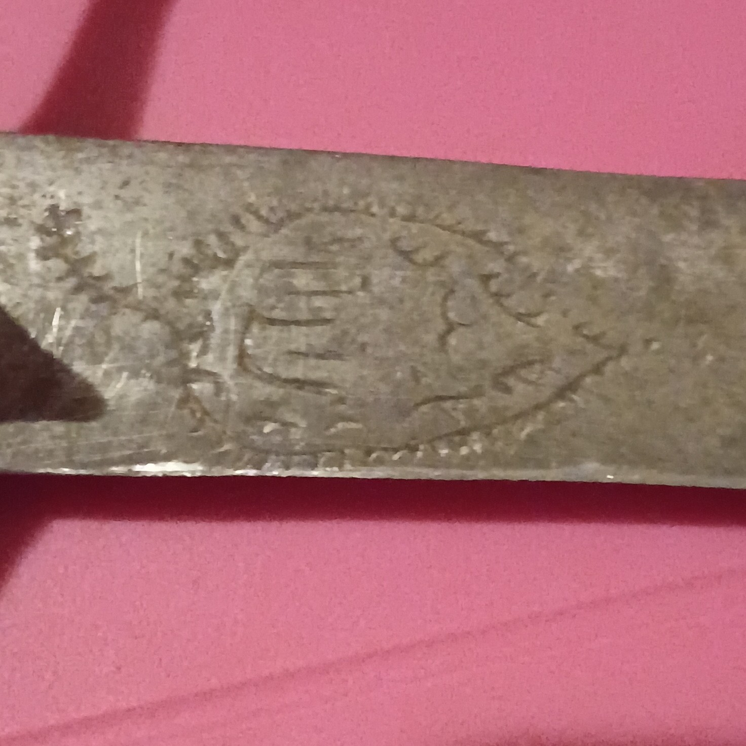 Vintage Decorative Sword Curved Guard Wood Handle Etched Steel Blade