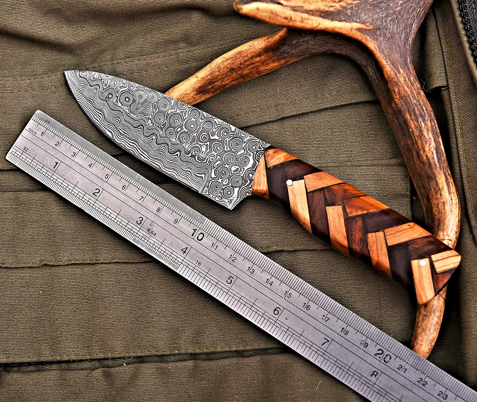 CUSTOM HAND MADE HUNTING KNIFE HAND FORGED DAMASCUS STEEL BLADE 2972