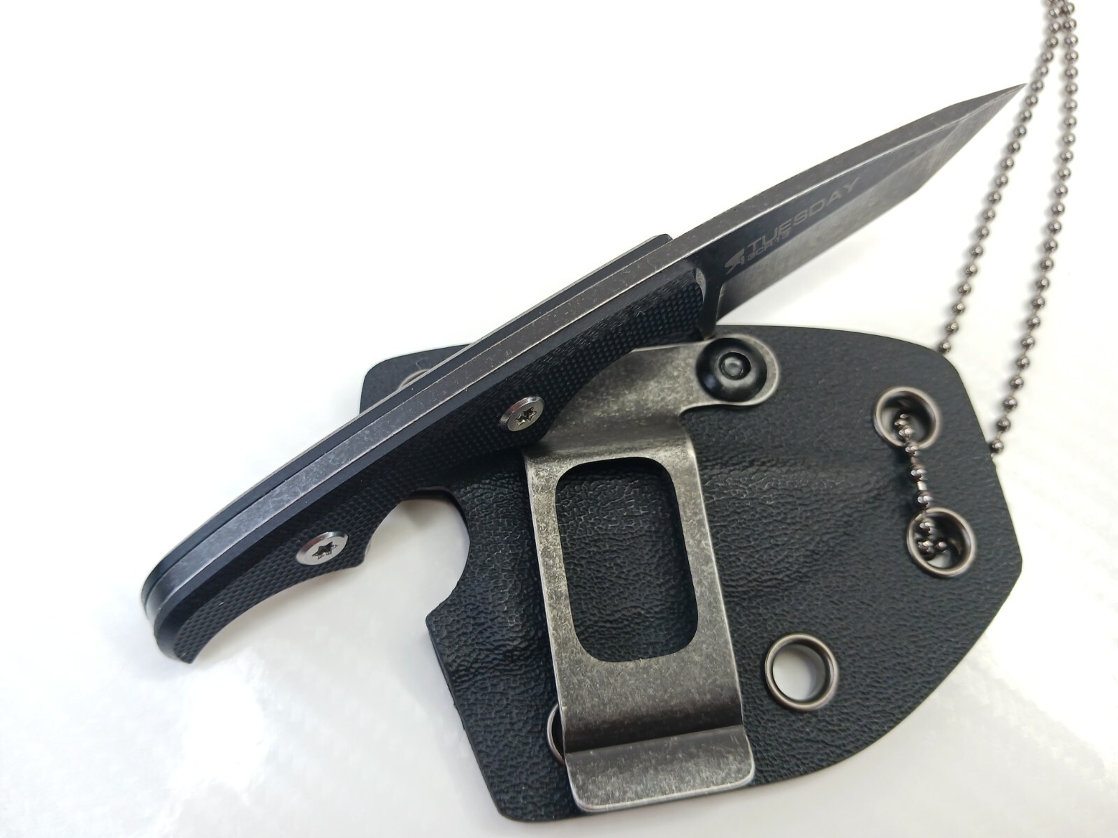 Tanto Horizontal Conceal Carry Fixed Blade Neck Knife Kydex Belt Clip Full-Tang
